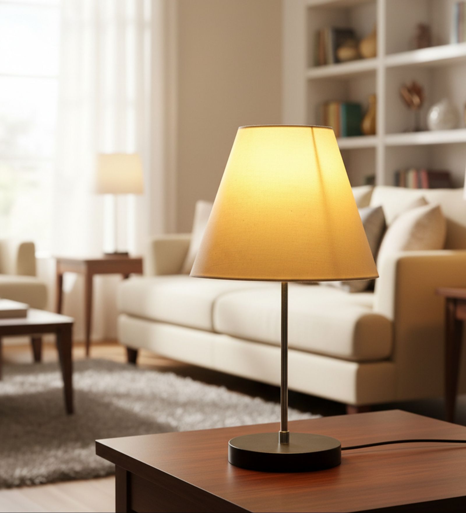 White Fabric Shade with Modern Silver & Black Table Lamp for Bedroom & Living Room