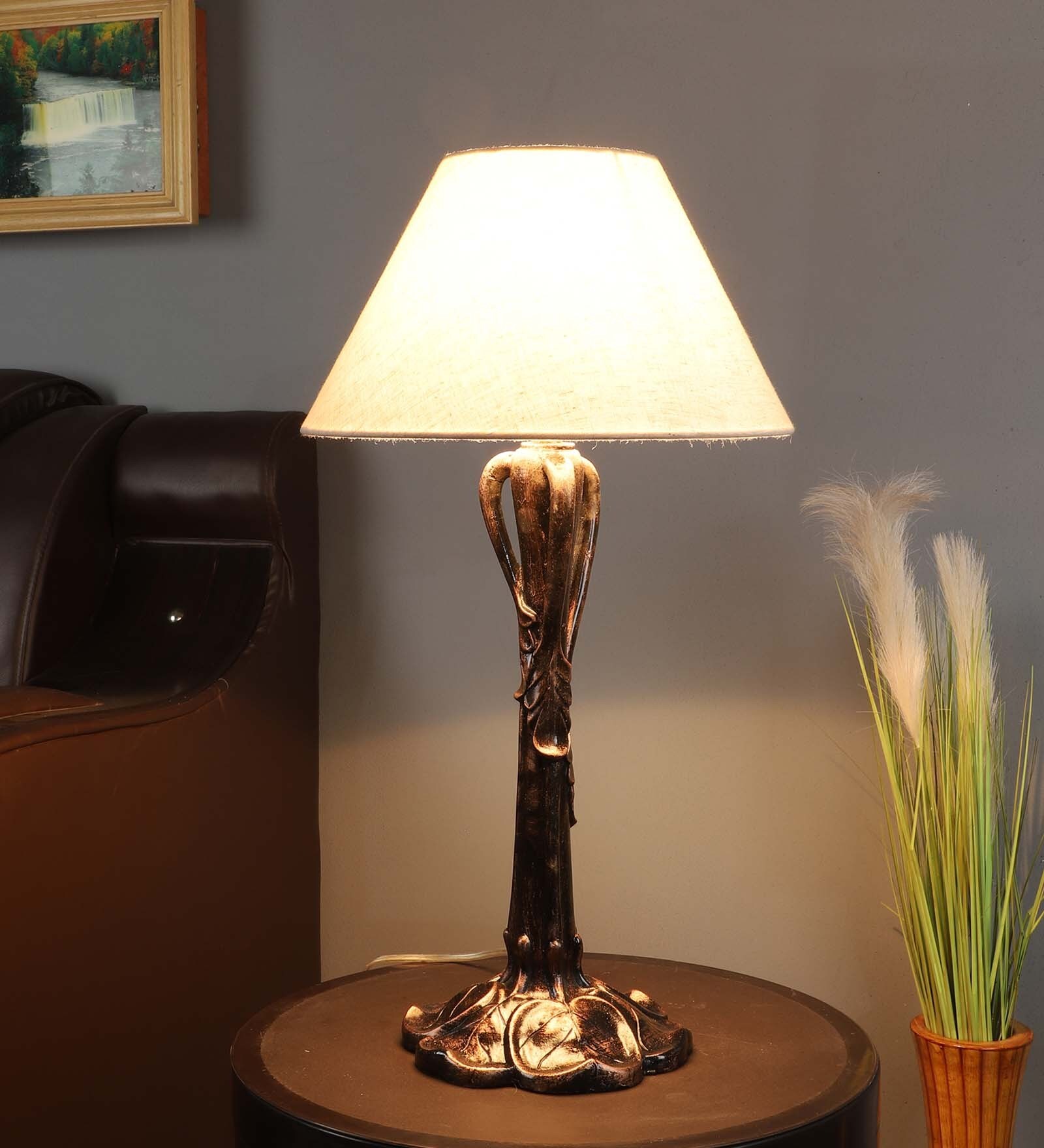 Naeva White Metal and Fabric Shade Night Lamp With Metal Base