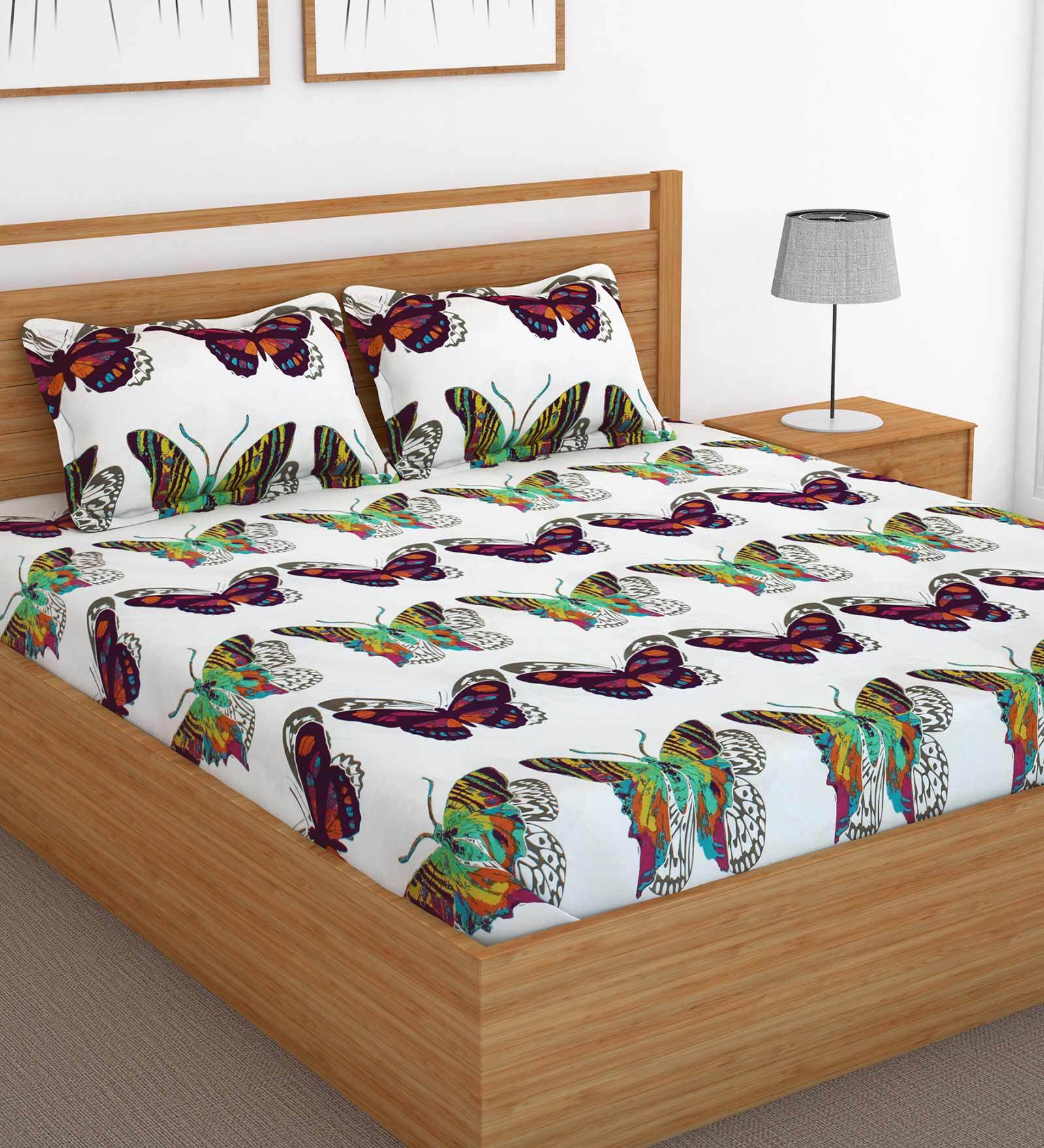 Buy White Floral 120 Tc 100 Cotton Queen Sized Bed Sheets With 2 Pillow Covers By Storyhome At 