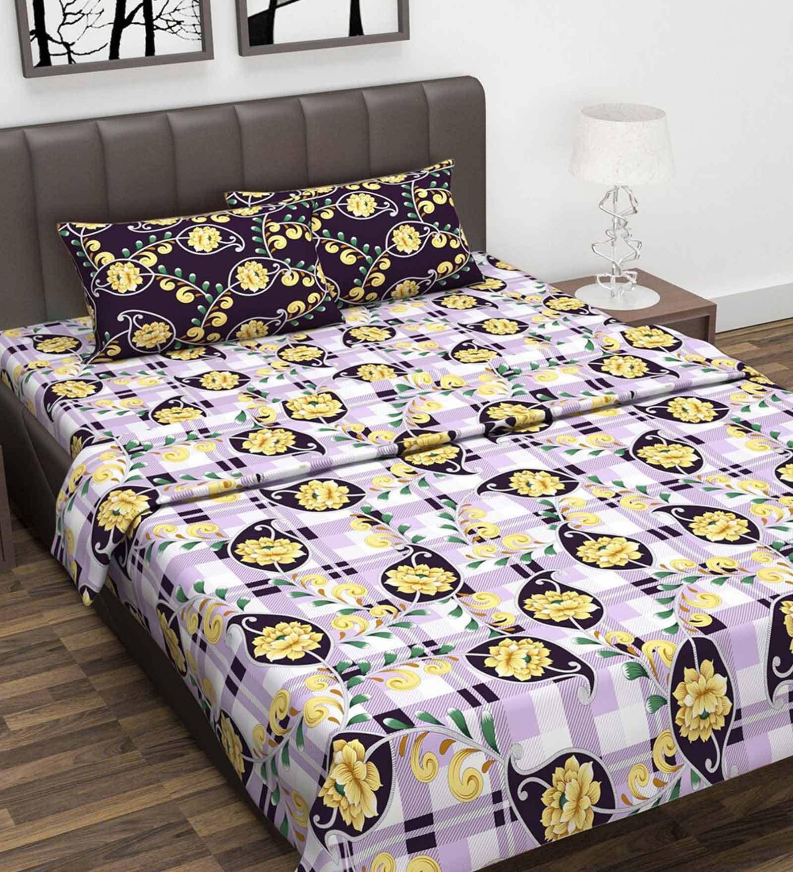 White Floral 144 TC Cotton 4 Pieces Bedding Set Evan Marigold Collection