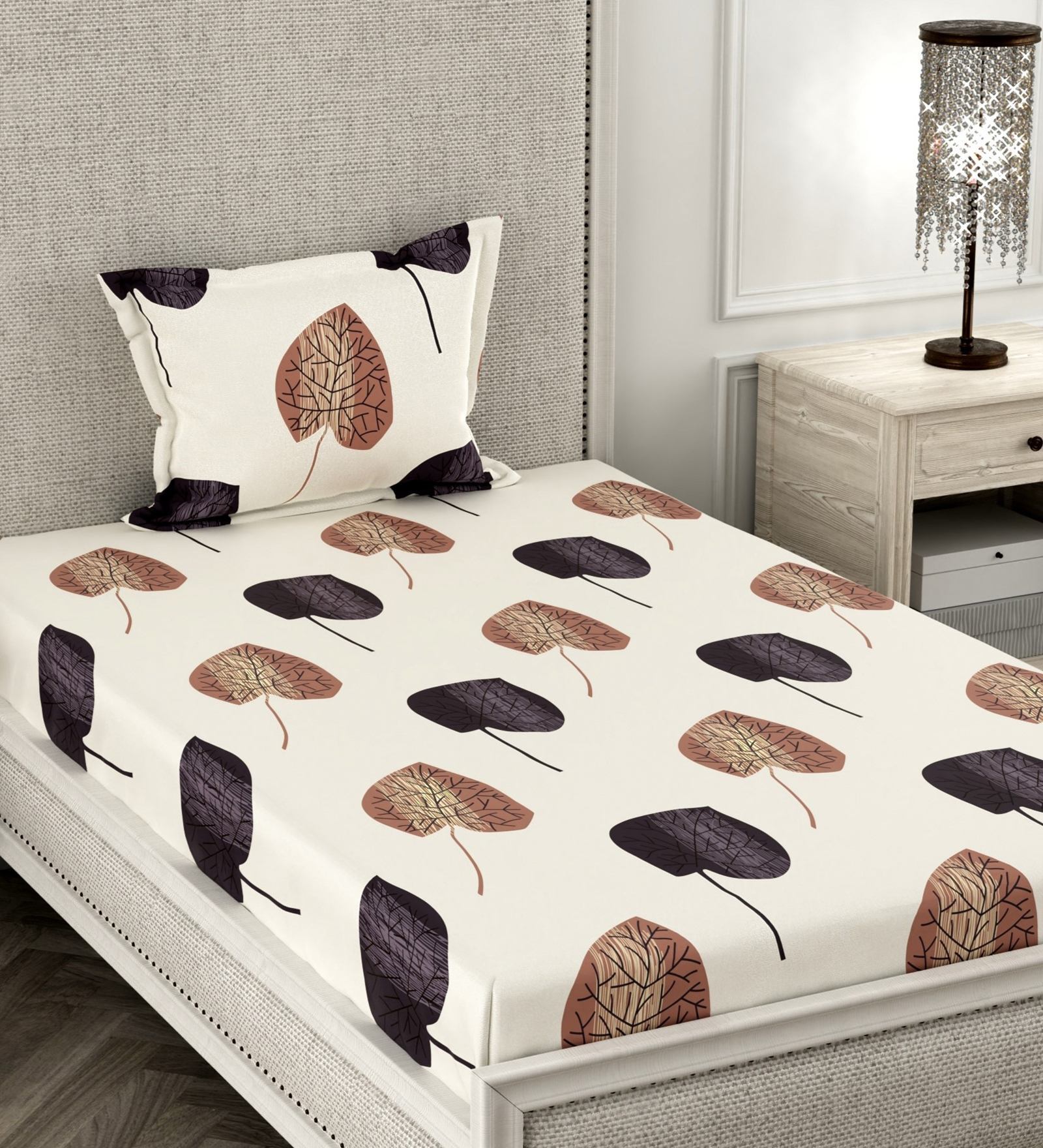 White Floral 180 TC Microfiber Single Bedsheet With 1 Pillow Cover