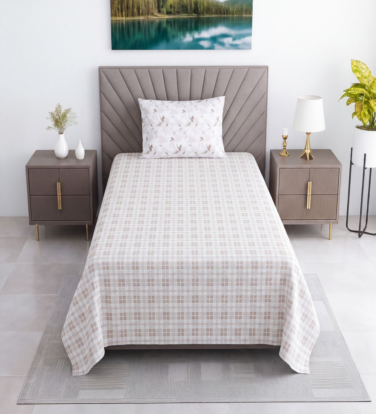 White Floral 400 TC Single Bedsheet with 1 Pillow Cover Luxury Series Collection