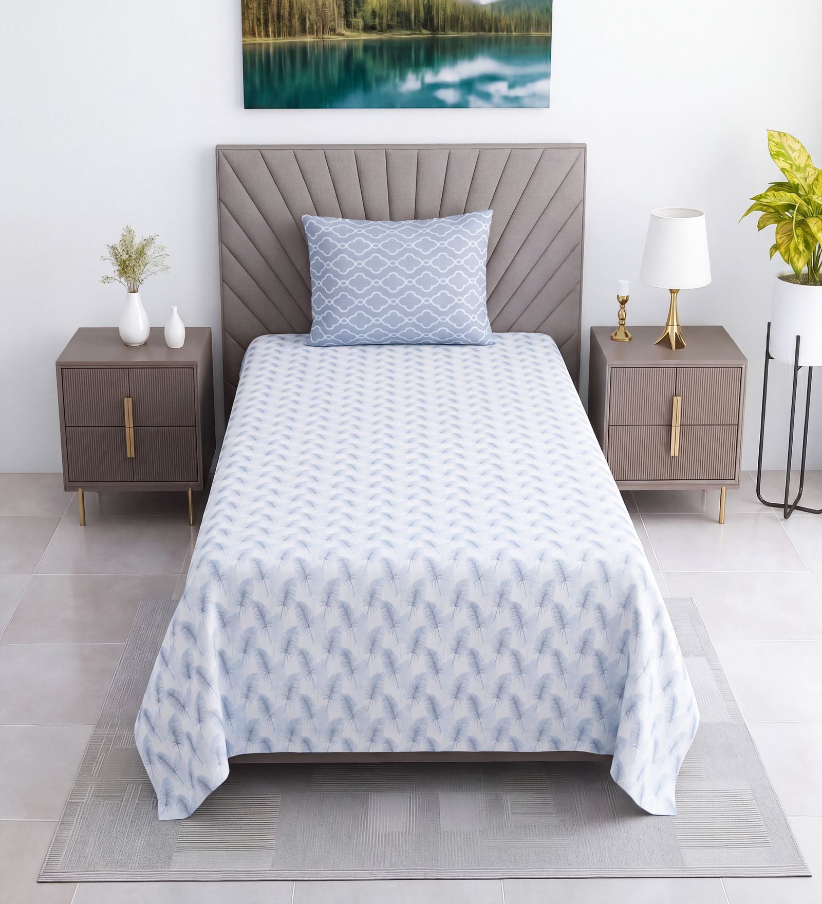 White Floral 400 TC Single Bedsheet with 1 Pillow Cover Luxury Series Collection