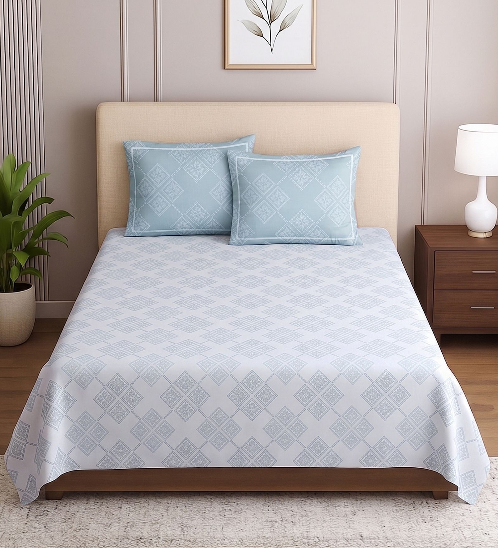 White Floral 400 TC Single Bedsheet with 2 Pillow Covers Luxury Series Collection
