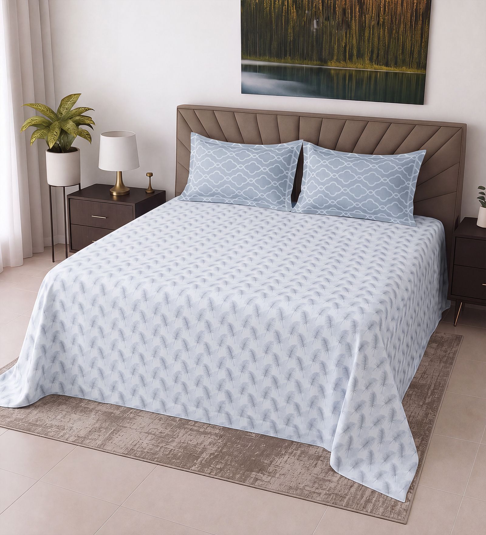 White Floral 400 TC Super King Size Bedsheet with 2 Pillow Covers Luxury Series Collection