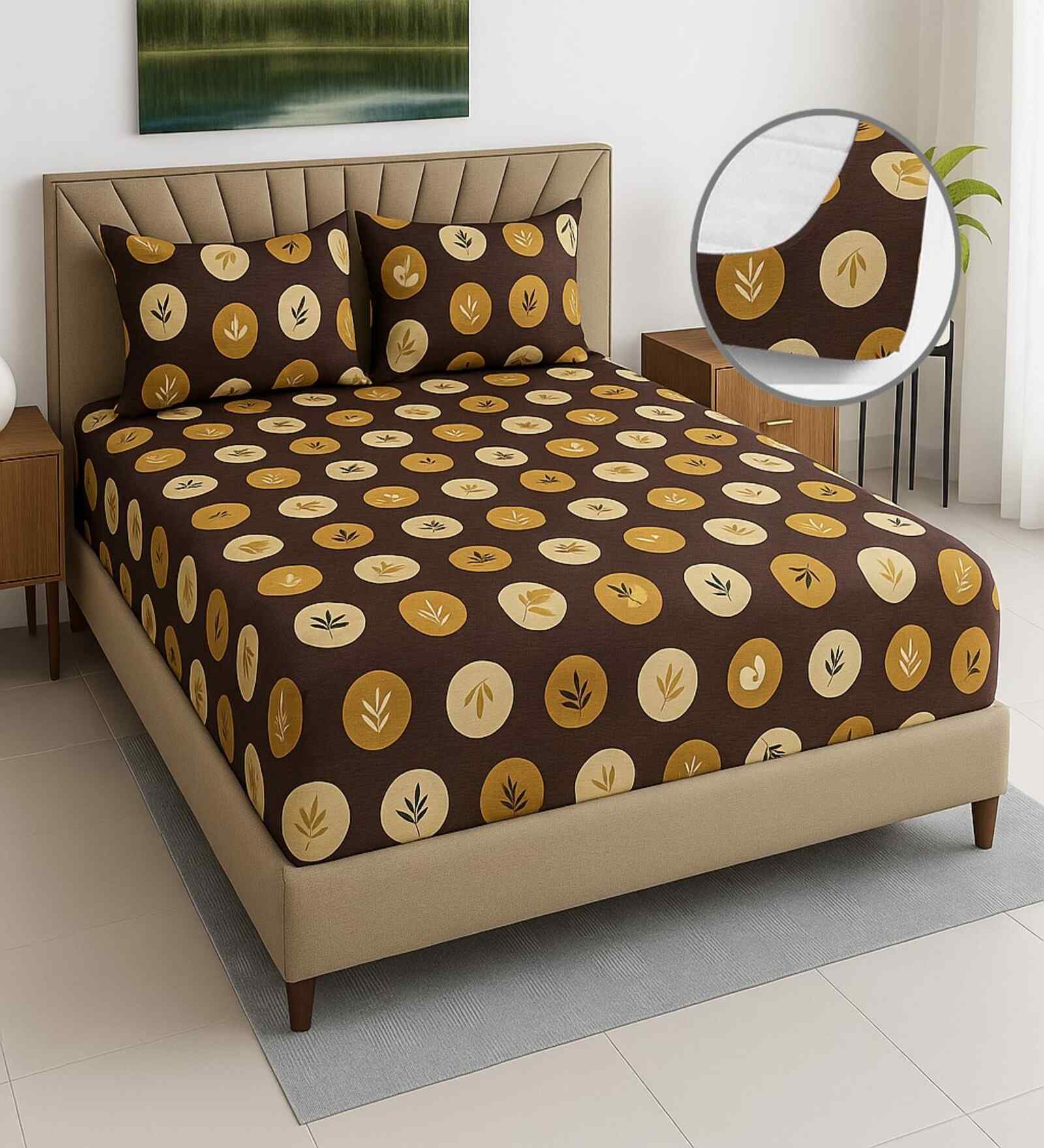 White Floral 400 TC Cotton Super King Size Bedsheet with 2 Pilllow covers Essential Series Collection