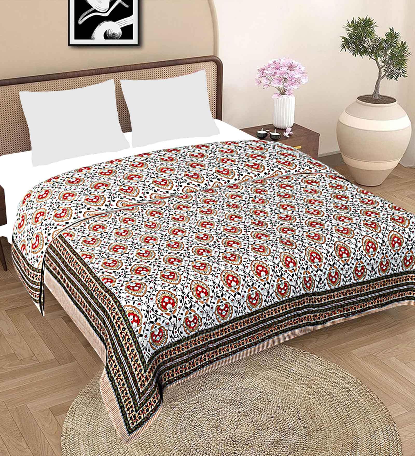 white Floral Cotton Double Bed Duvet