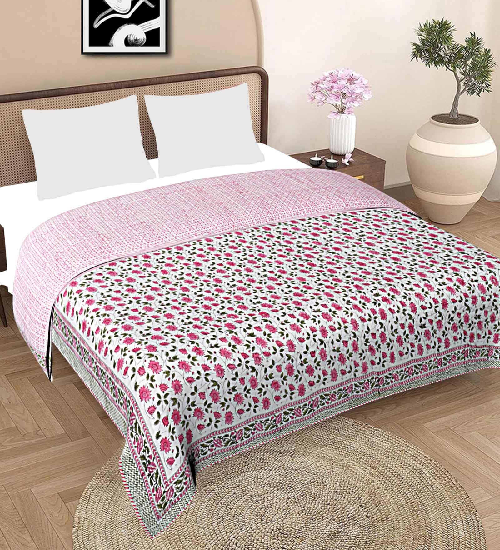 white Floral Cotton Double Bed Duvet