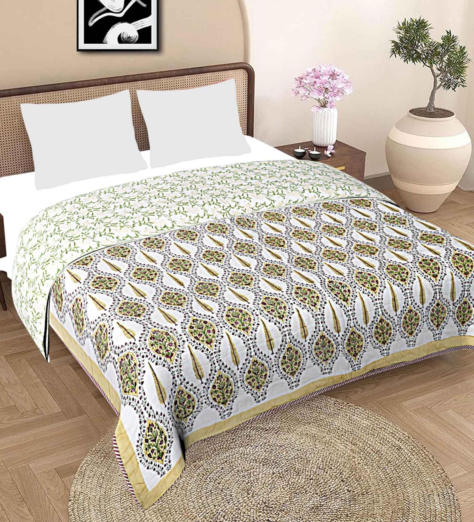 White Floral Cotton Double Bed Duvet