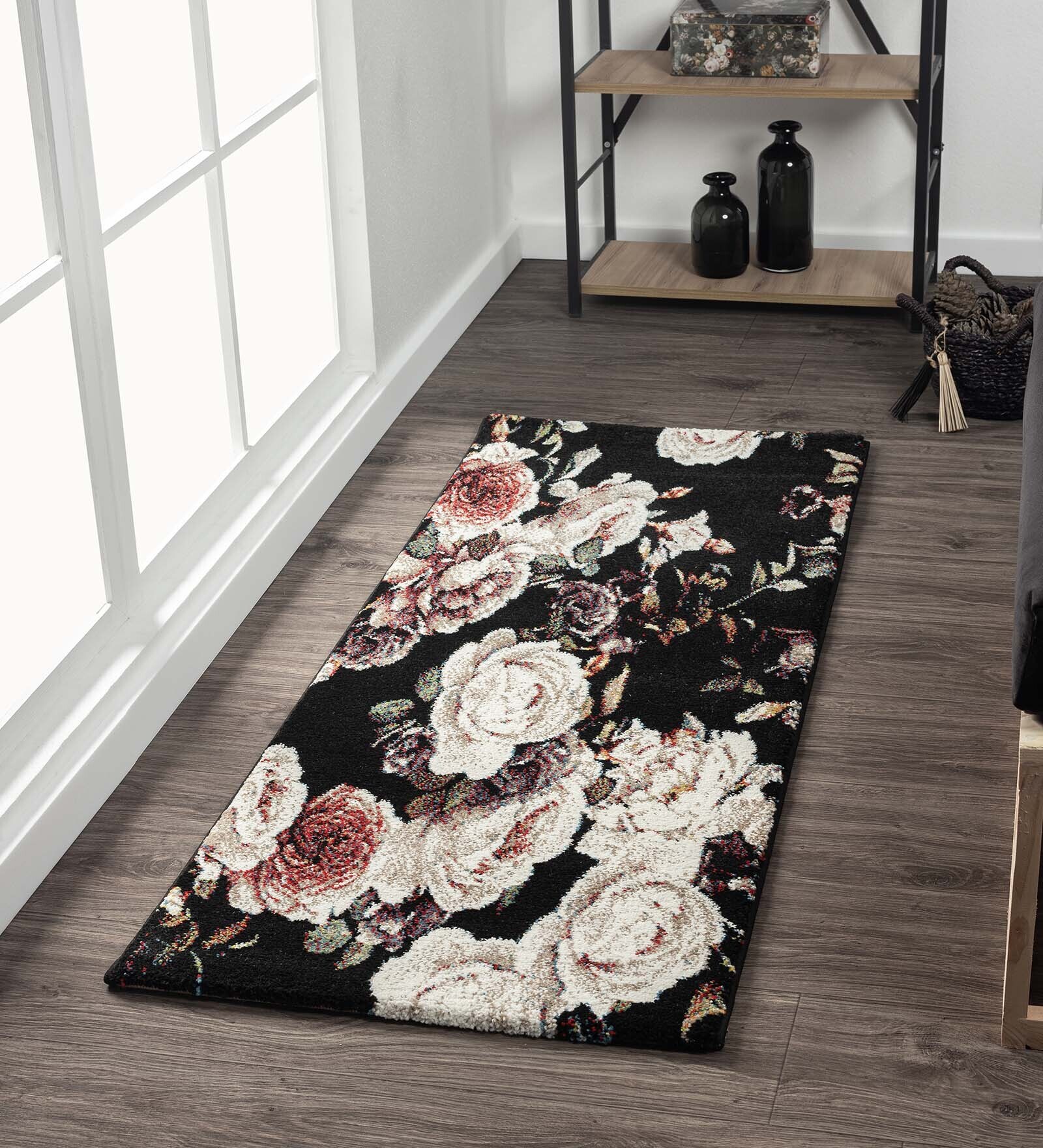 White Floral Polypropylene 5 ft x 2.5 ft Machine Made Runner