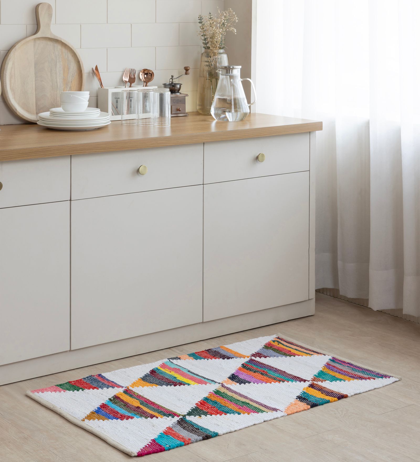 White Geometric Hand Woven 3 Ft X 2 Ft Dhurrie