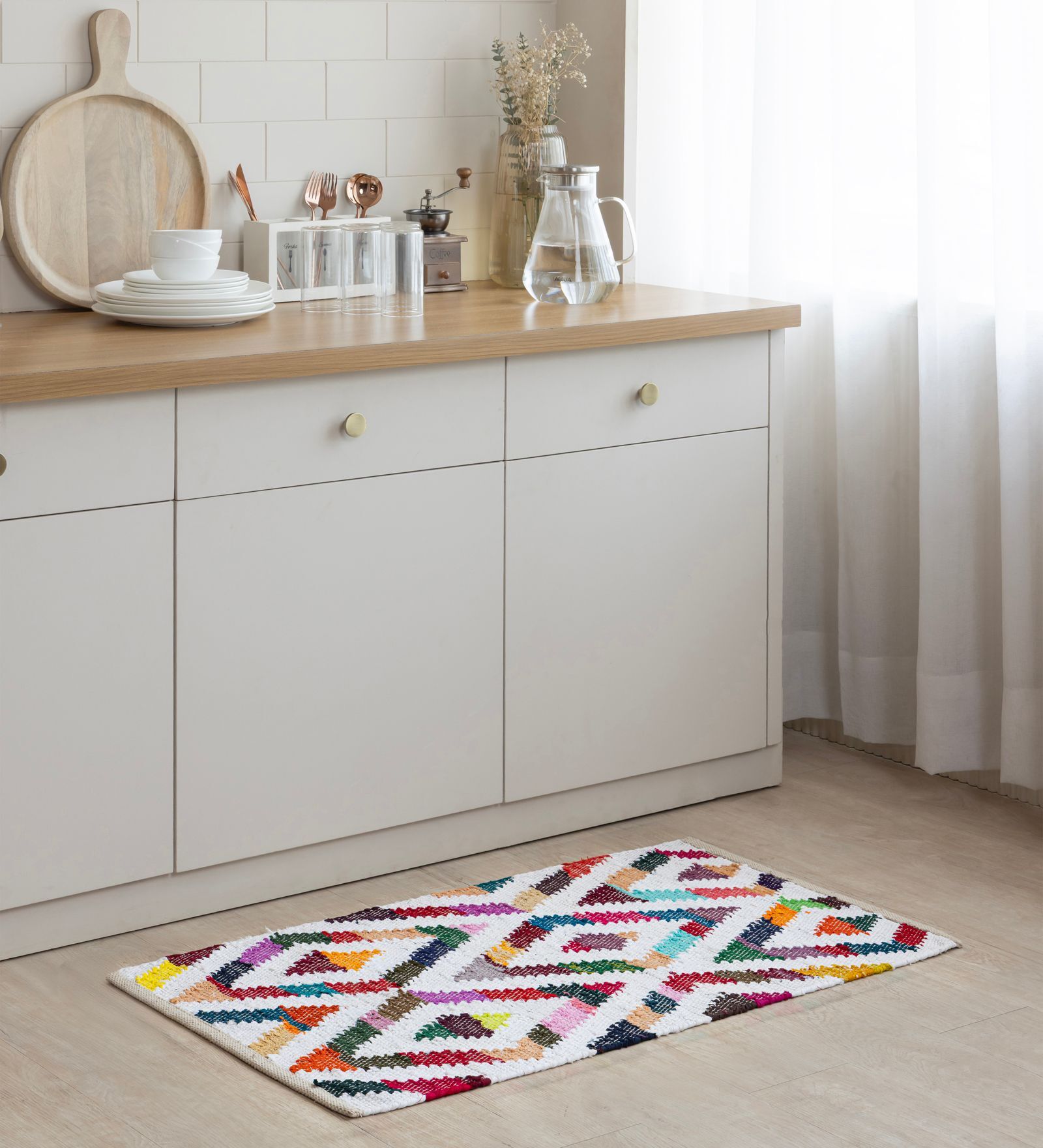 White Geometric Hand Woven 3 Ft X 2 Ft Dhurrie