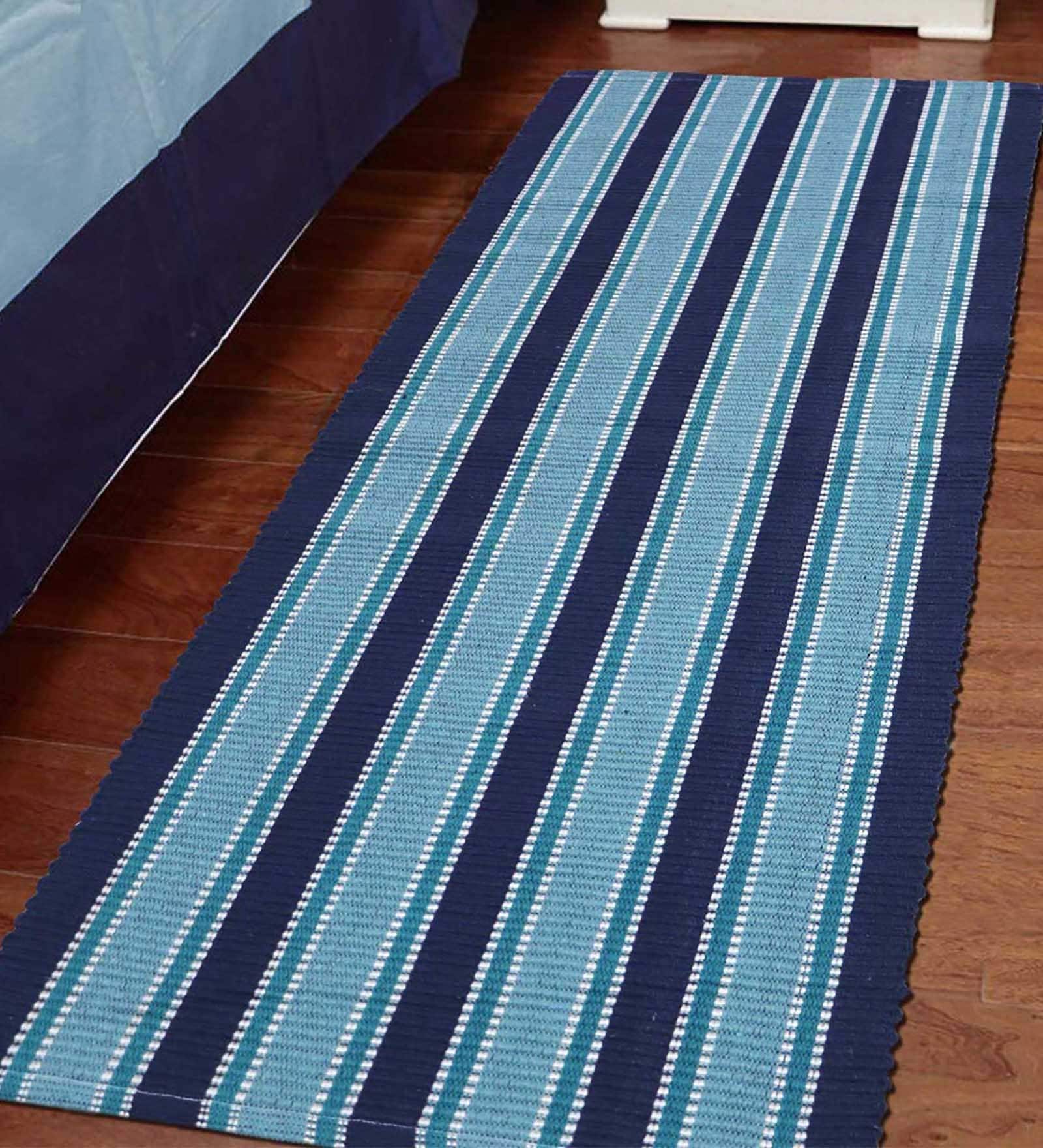 Plain Solid Pattern Cotton 5 x 2 Feet Flat Weave  Bedside Runner