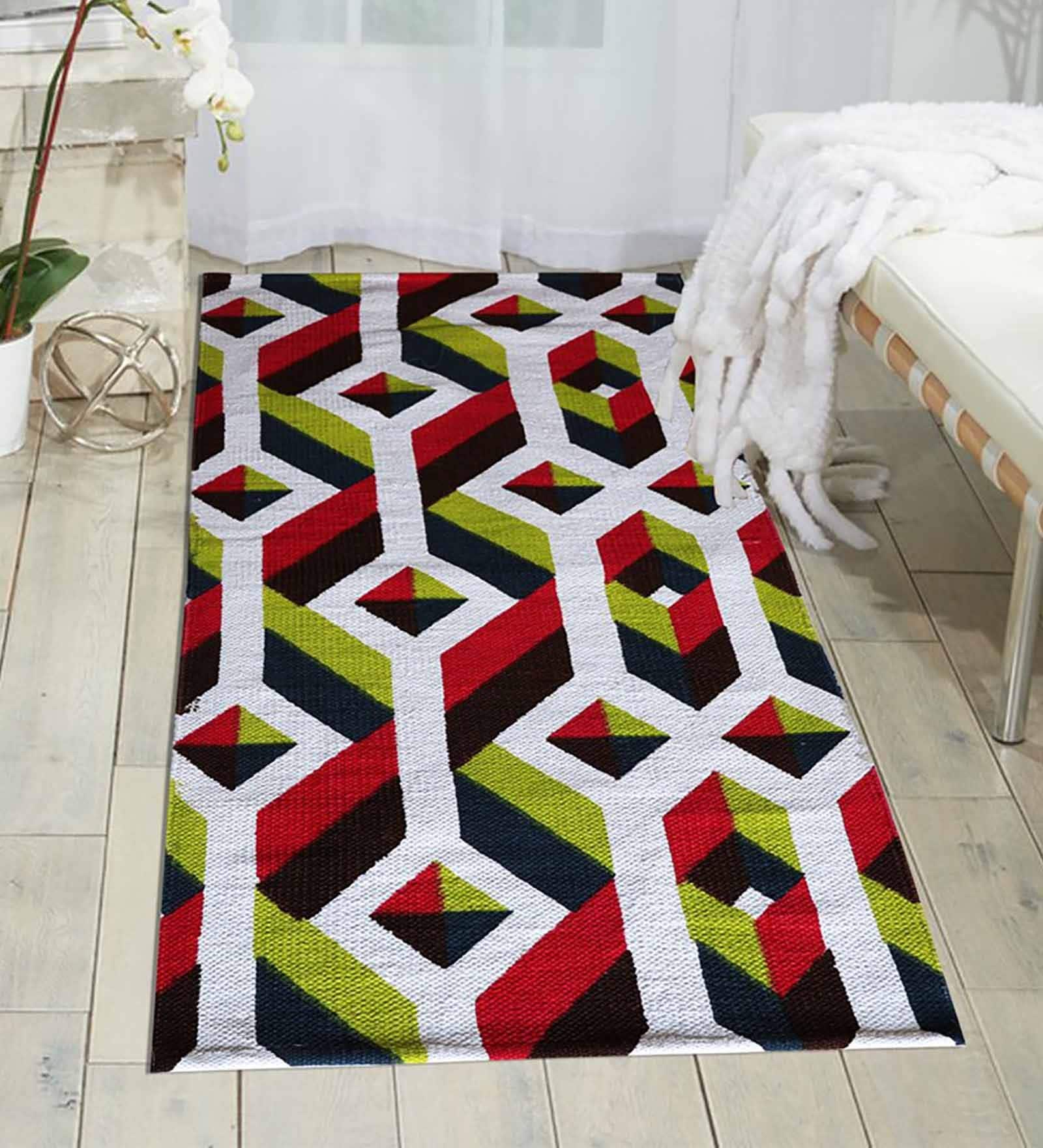 Green Cotton 24 x 60 Inches Flat Weave Floor Runner