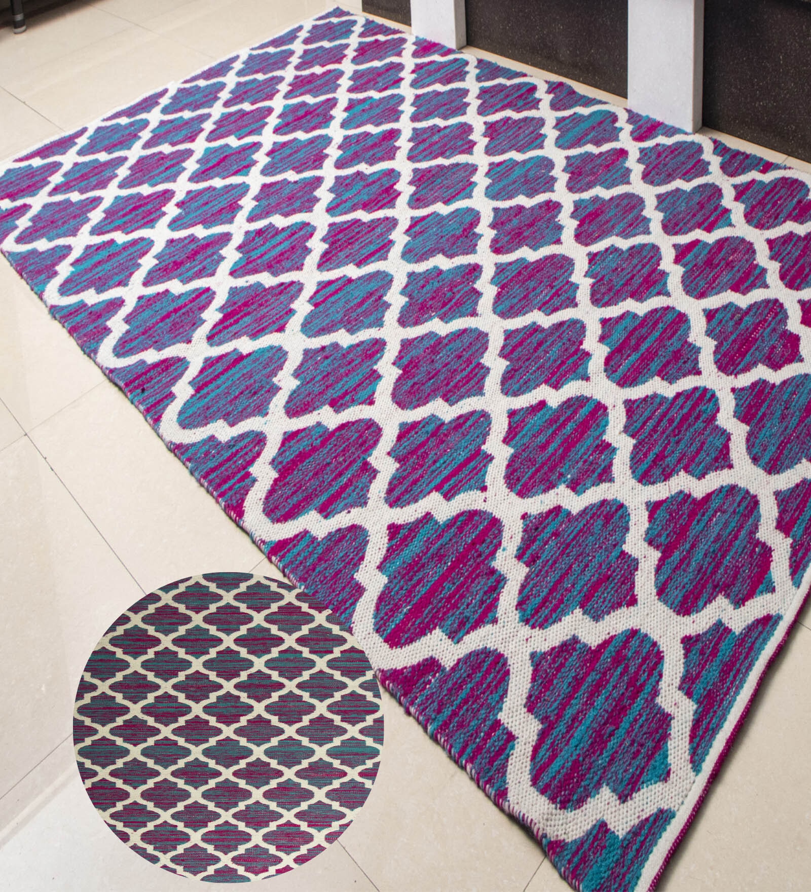 White Geometrical Pet 8X5 Feet Hand Woven Carpet