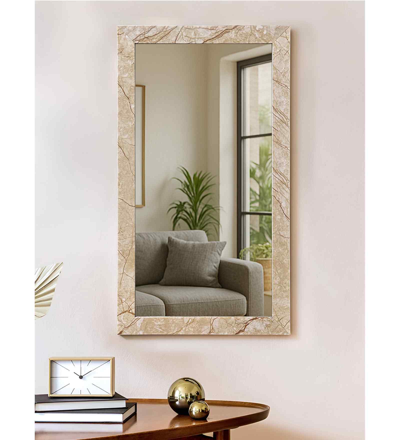 White Glass Marble Finish Mirror