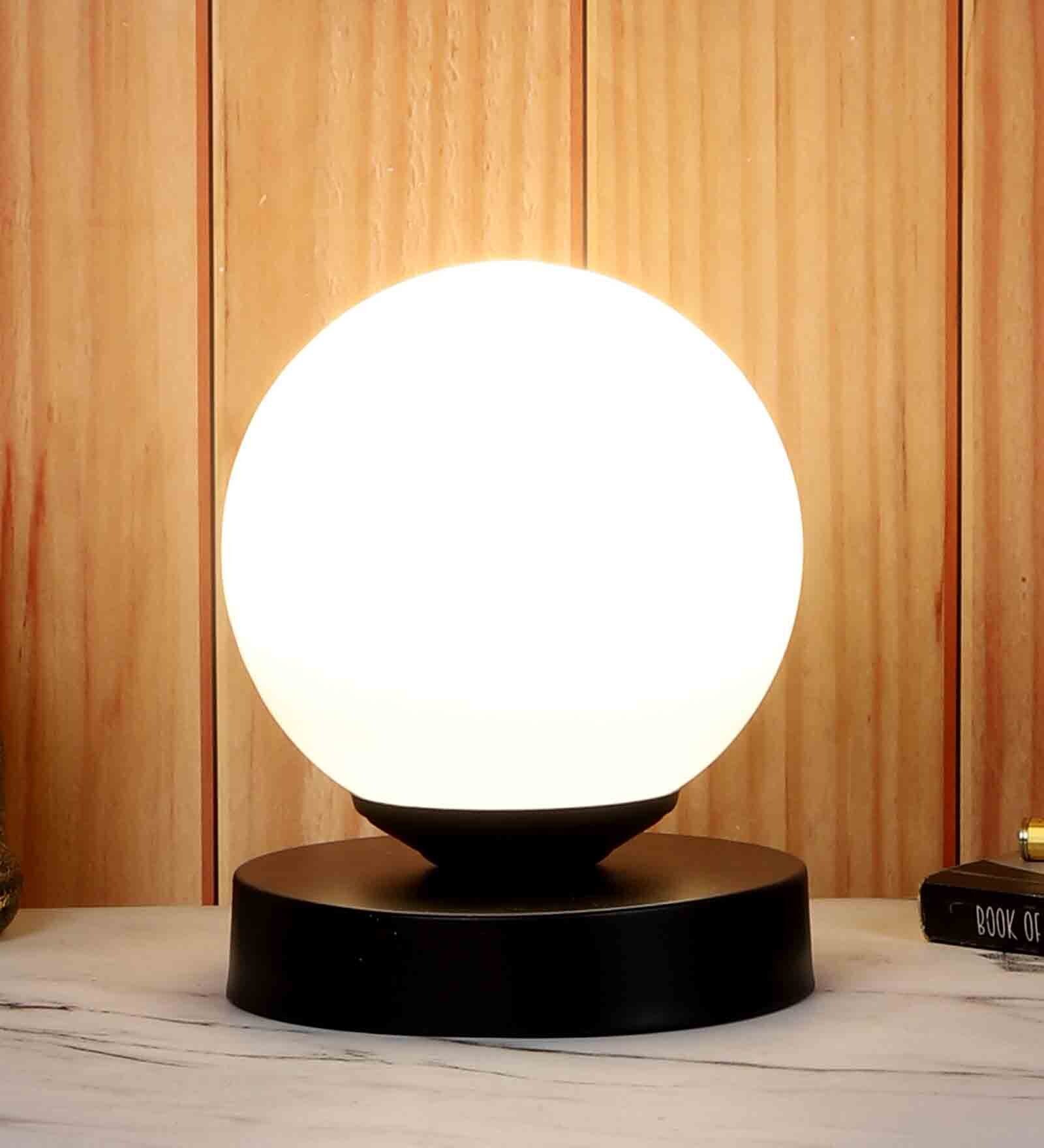 White Glass Shade Table Lamp With Iron Base