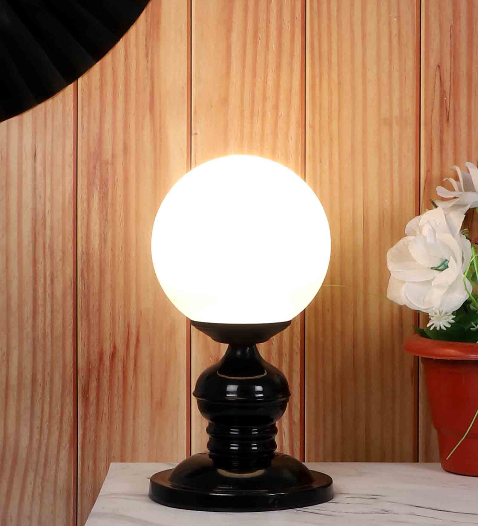 White Glass Shade Table Lamp With Iron Base
