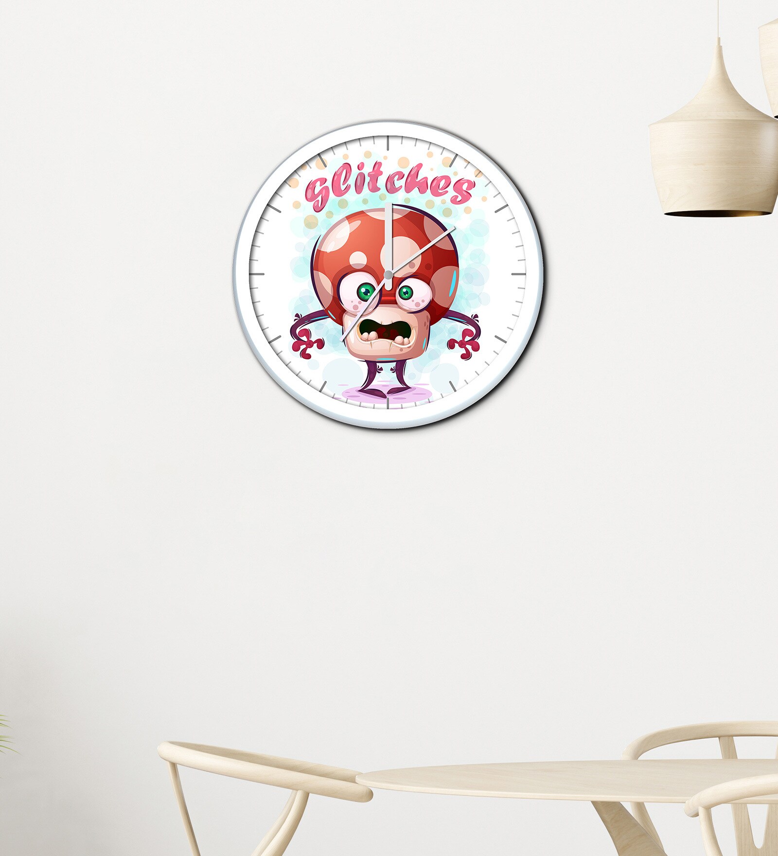 White Plastic Glitches Kids Wall Clock
