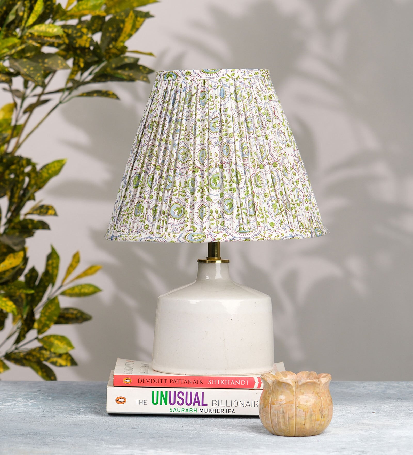 White Green Block Print Empire Lampshade