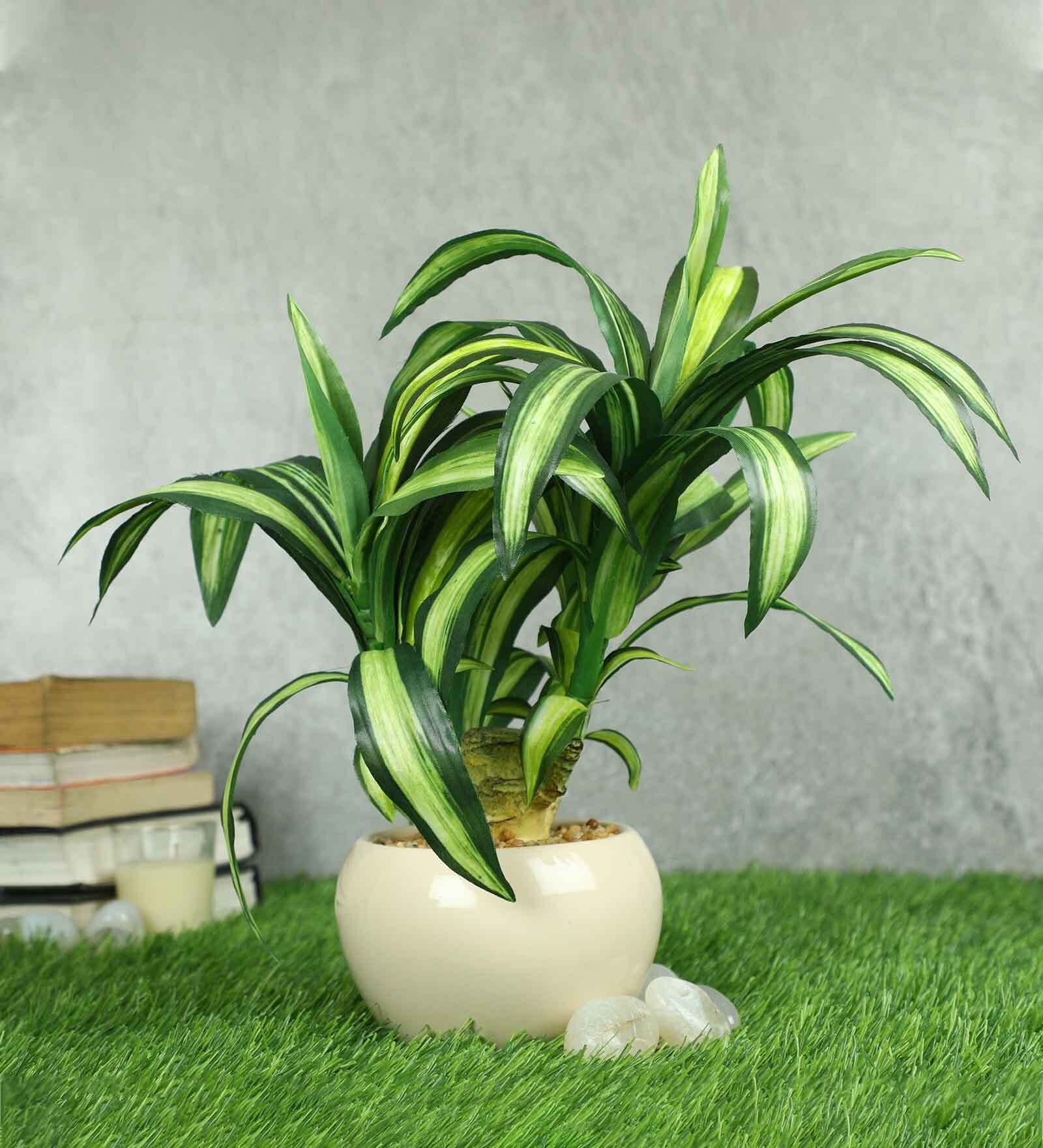 Pvc White Green Refreshing Bonsai With White Ceramic Pot Artificial Plants