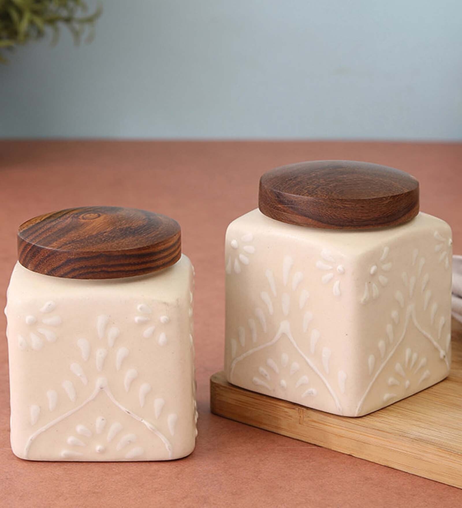 White Hand Painted 500ml (Set of 2) Ceramic Storage Jar