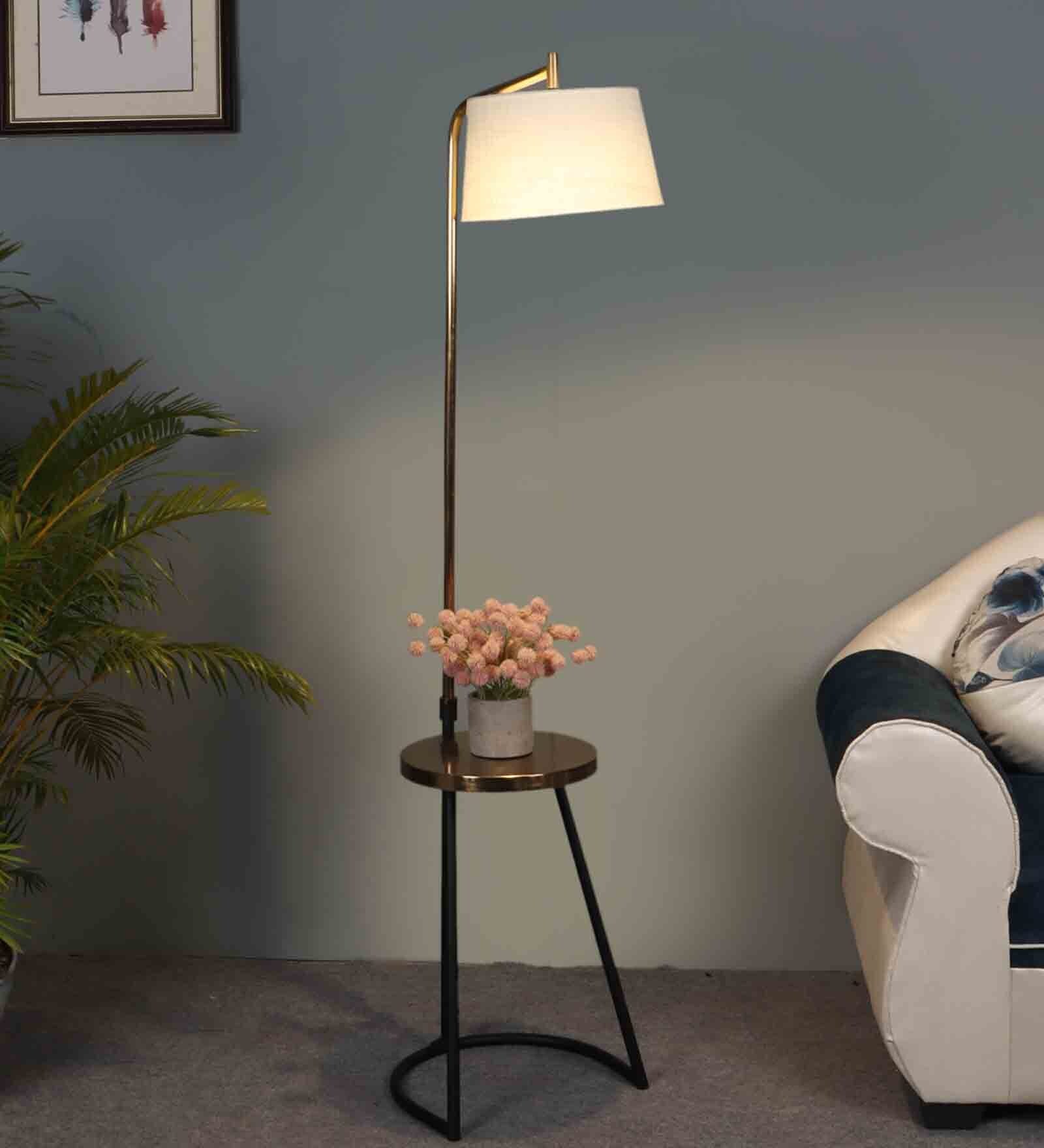 Vigo White Cloth Shade Shelf Floor Lamp With Iron Base