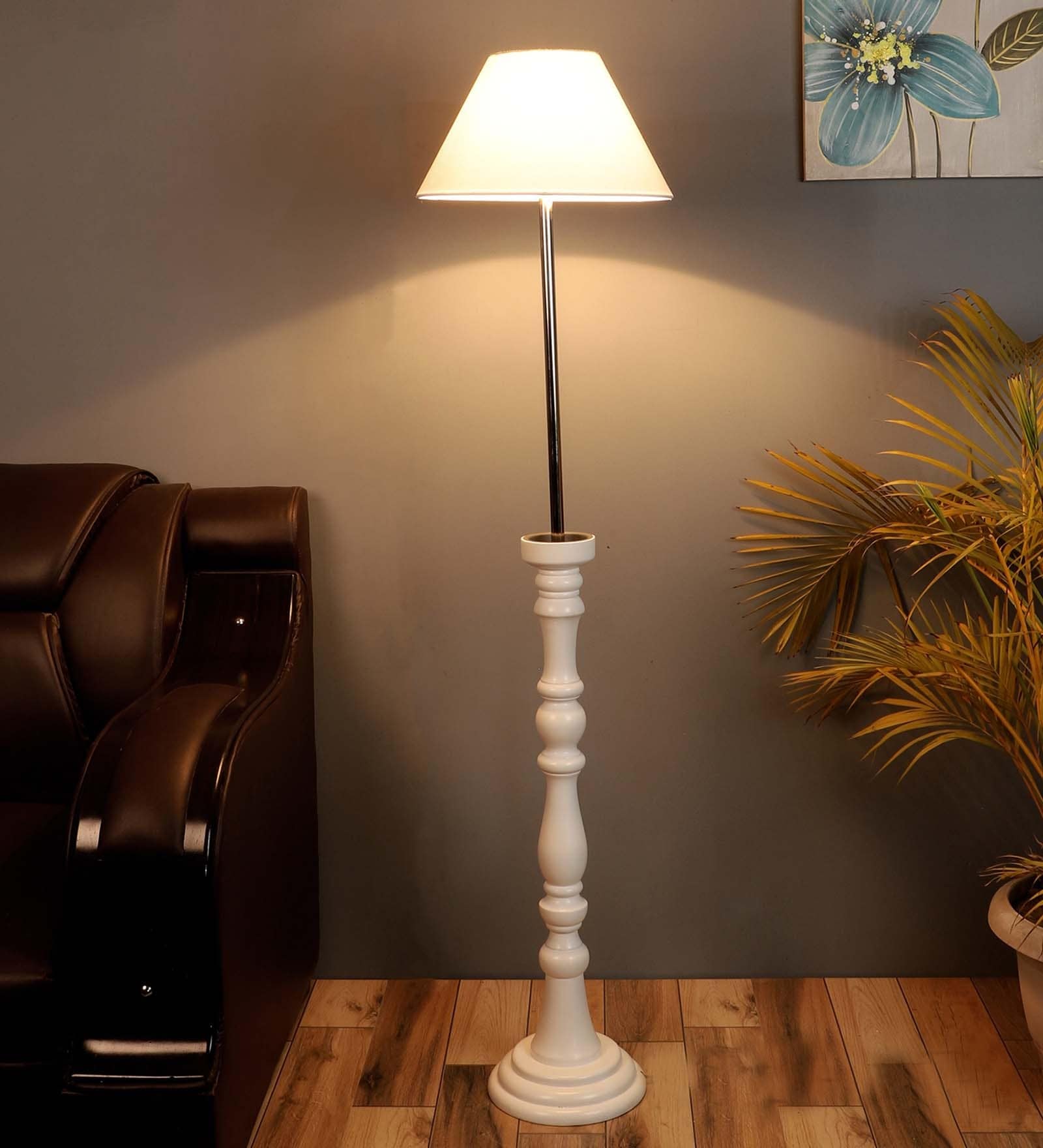 Buy Vigo White Metal and Fabric Shade Club Floor Lamp With Wood Base By ...