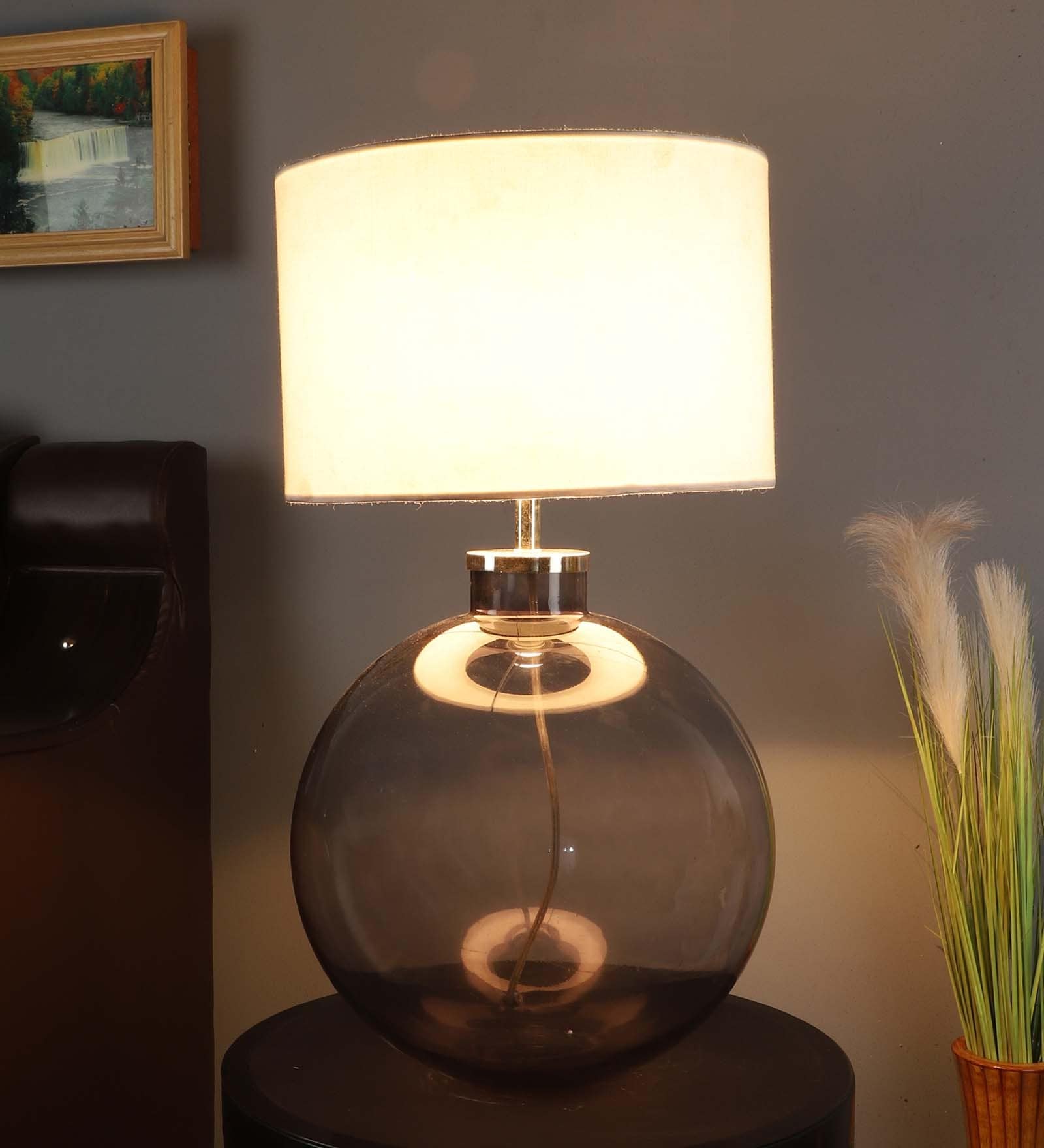 Fergal White Metal and Fabric Shade Night Lamp With Glass Base