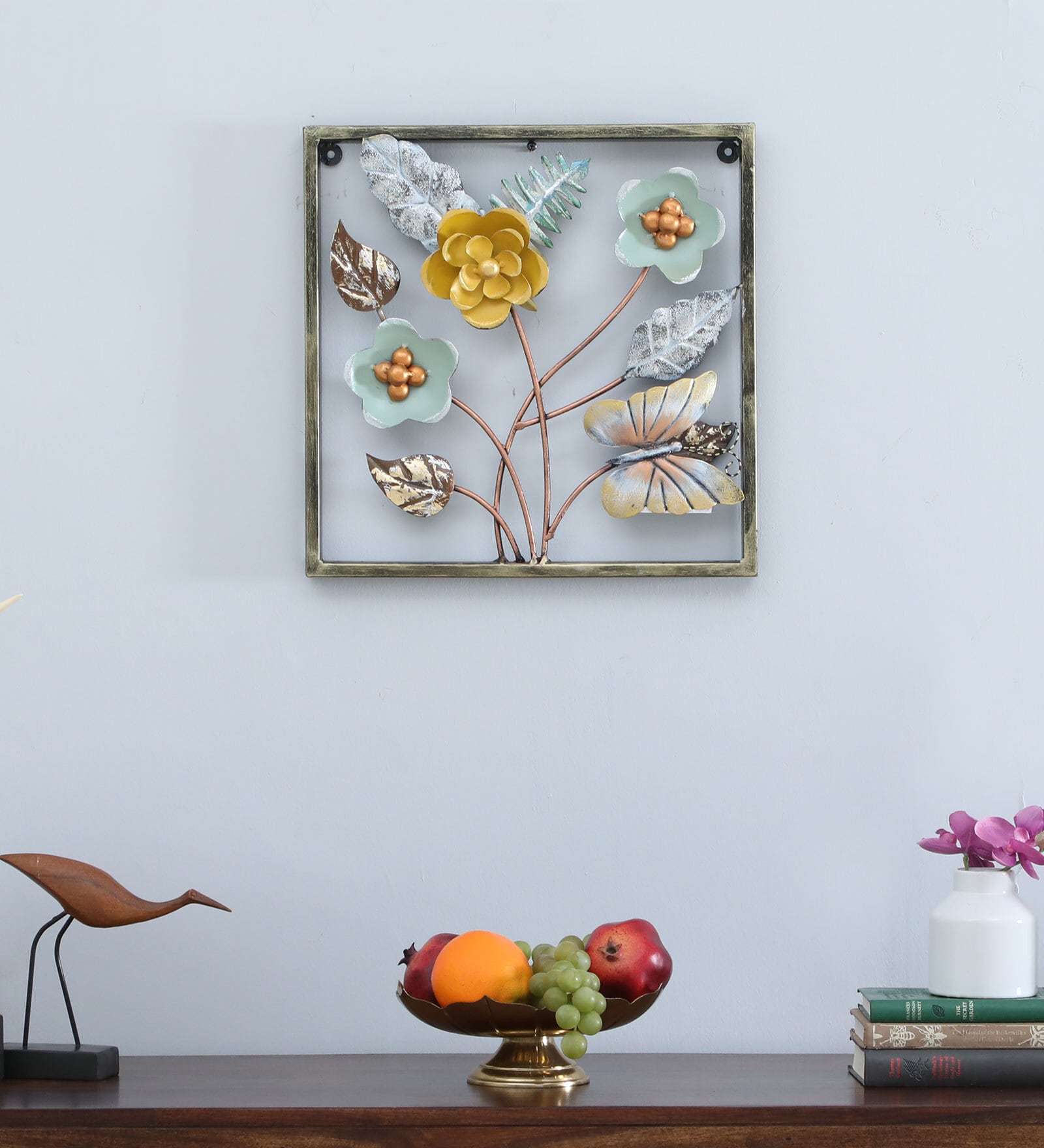 Glisp White Iron Leaf Frem Penal Wall Art