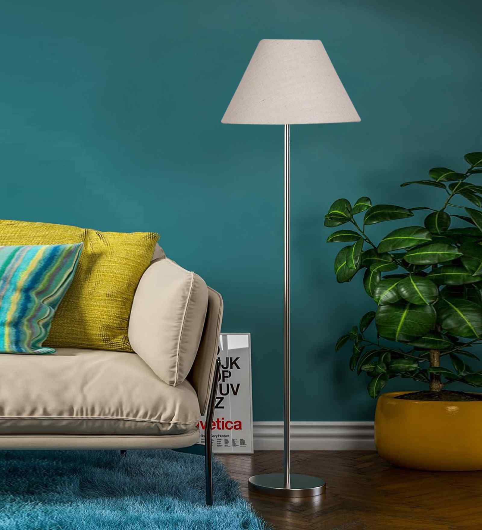 White Jute Conical Shade Steel Floor Lamp Steel Base