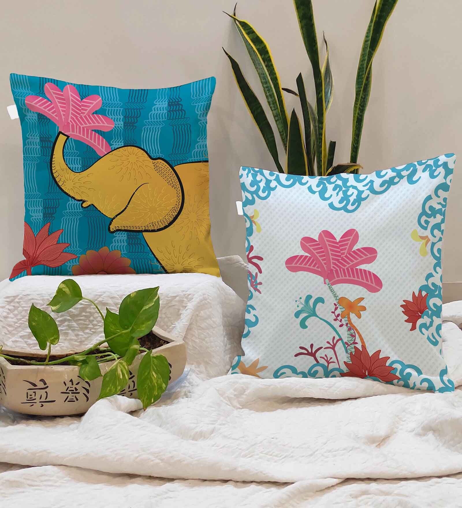 White Jute Abstract 16x16 inches Cushion Covers (Pack of 2)