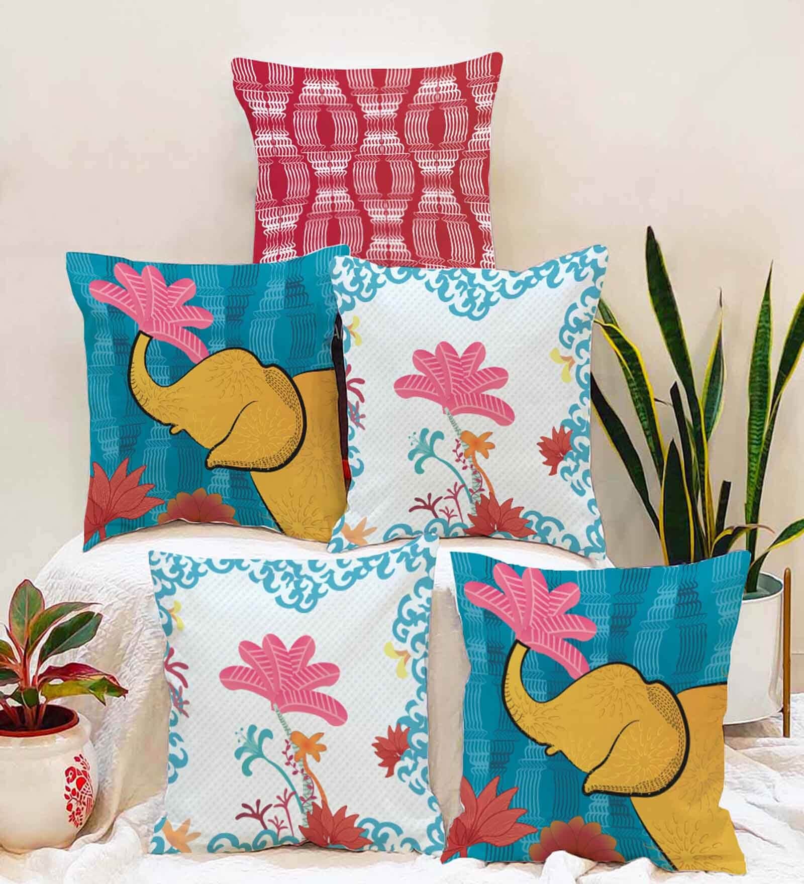 Multicolor Jute Abstract 16x16 inches Cushion Covers (Pack of 5)