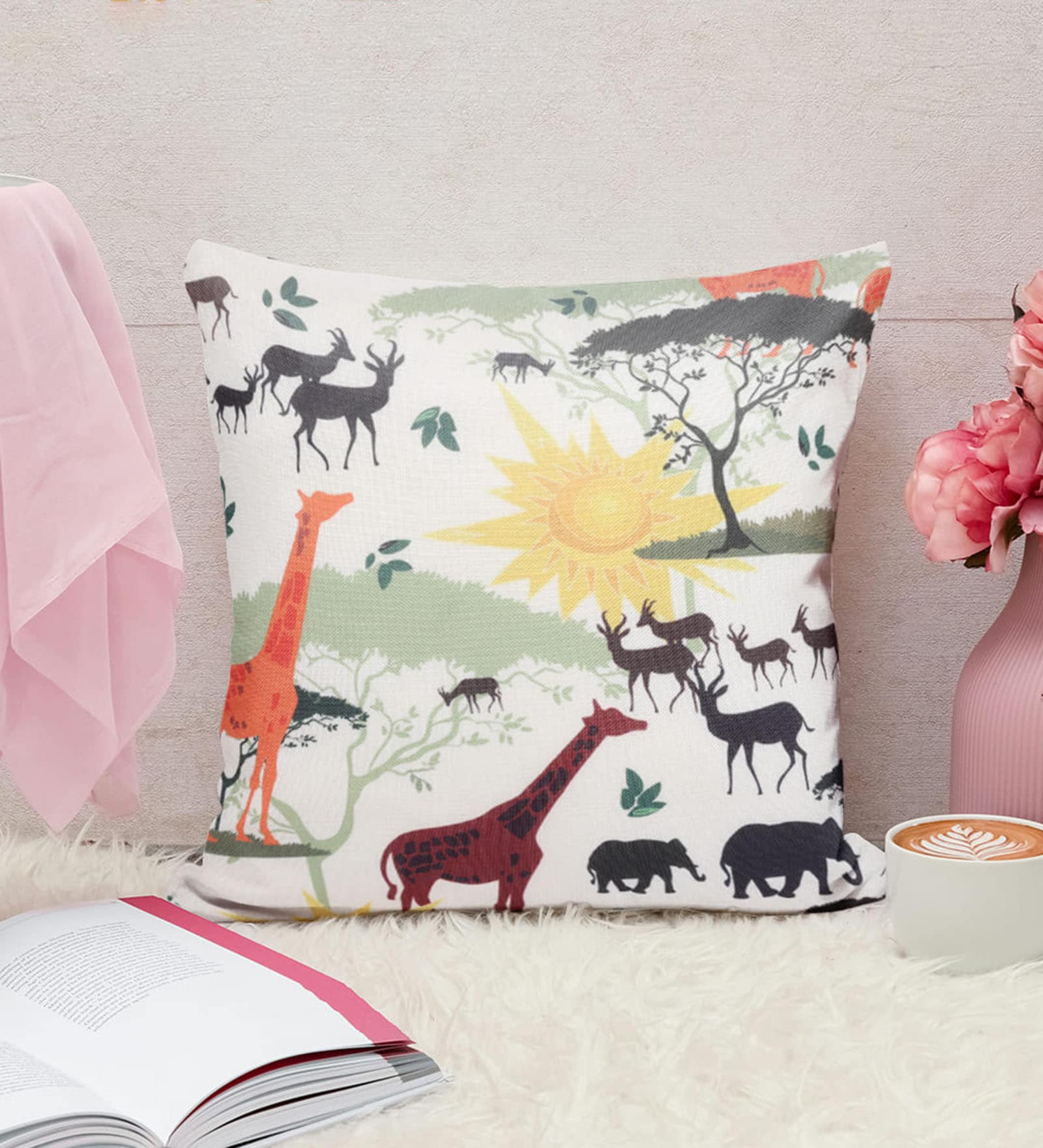 White Jute Animal 16x16 inches Cushion Covers Set of 5