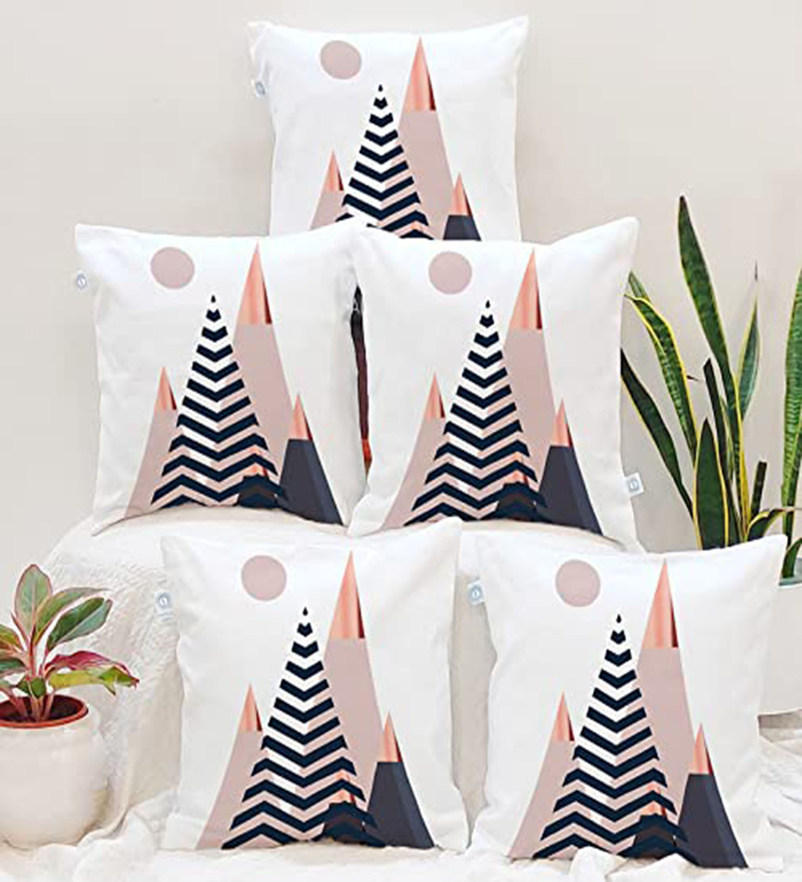 White Jute Geometric 16x16 inches Cushion Covers (Pack of 5)