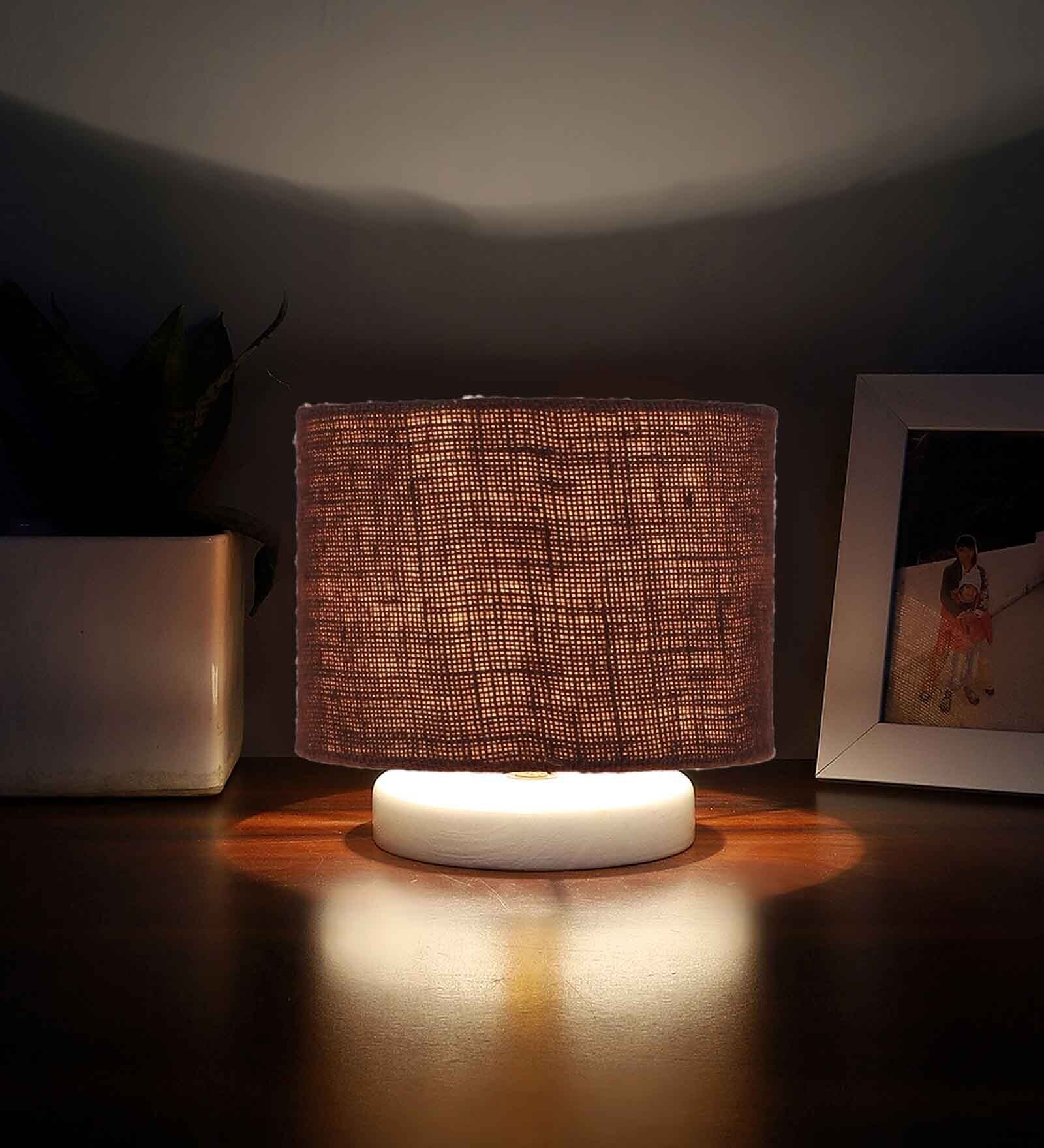White Jute Table Lamp with White wood base -35