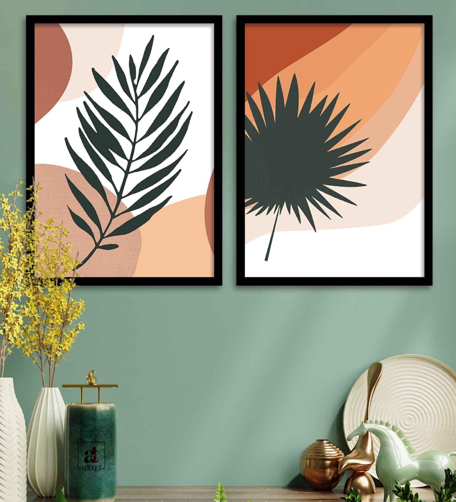Green Leaf White Paper Framed Floral Art Print Set of 3