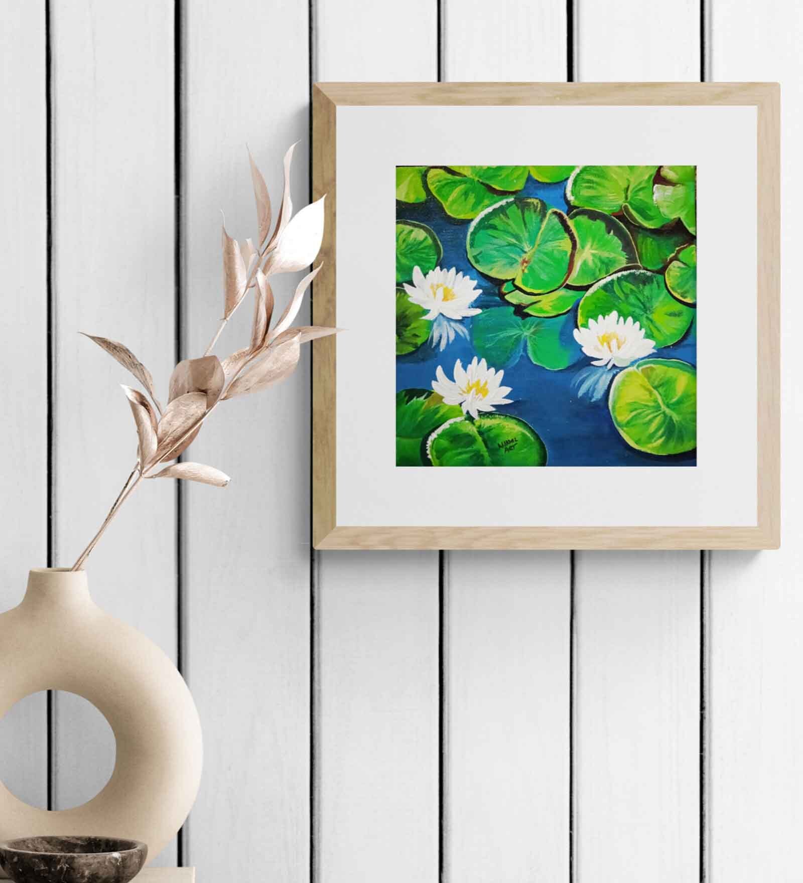 White Lily Pond Handmade Acrylic Paint On Canvas Unframed
