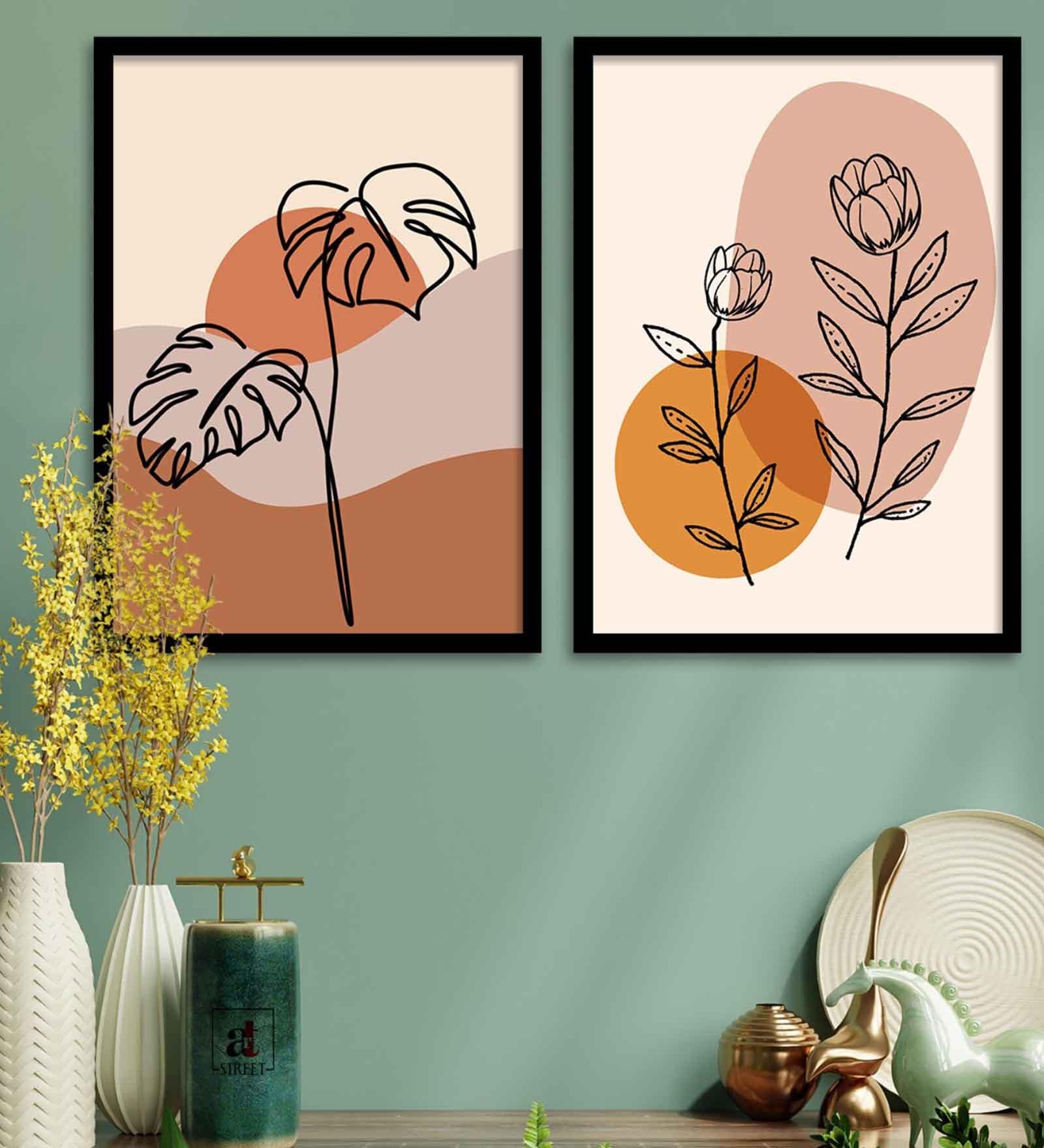 White Line Set Of 2 Framed Wall Art Print