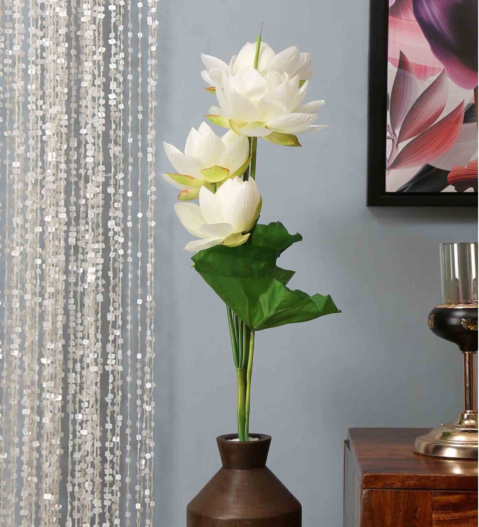 Buy White Lotus Artificial Flower Without Pot by home Online