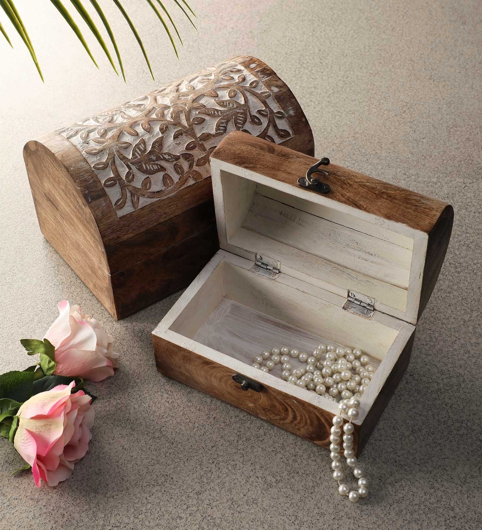 Brown Mango Wood (Set Of 2) Jewellery Organiser