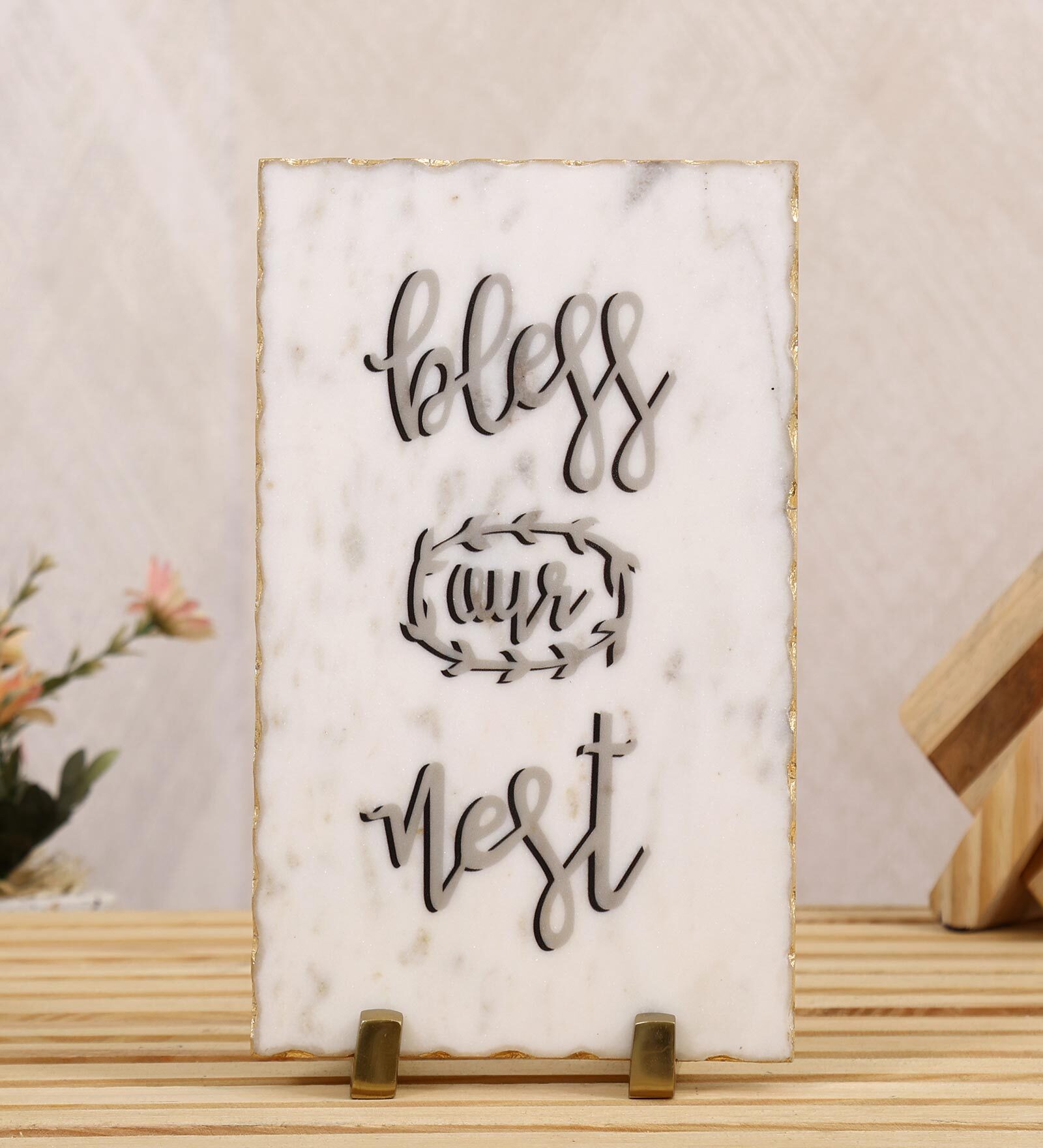 White Marble Bless Our Nest Decorative Plate Showpiece