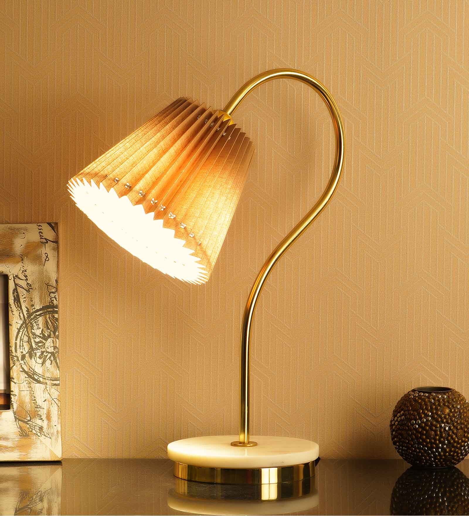 Regis Beige Study Lamp With Marble & Metal Base