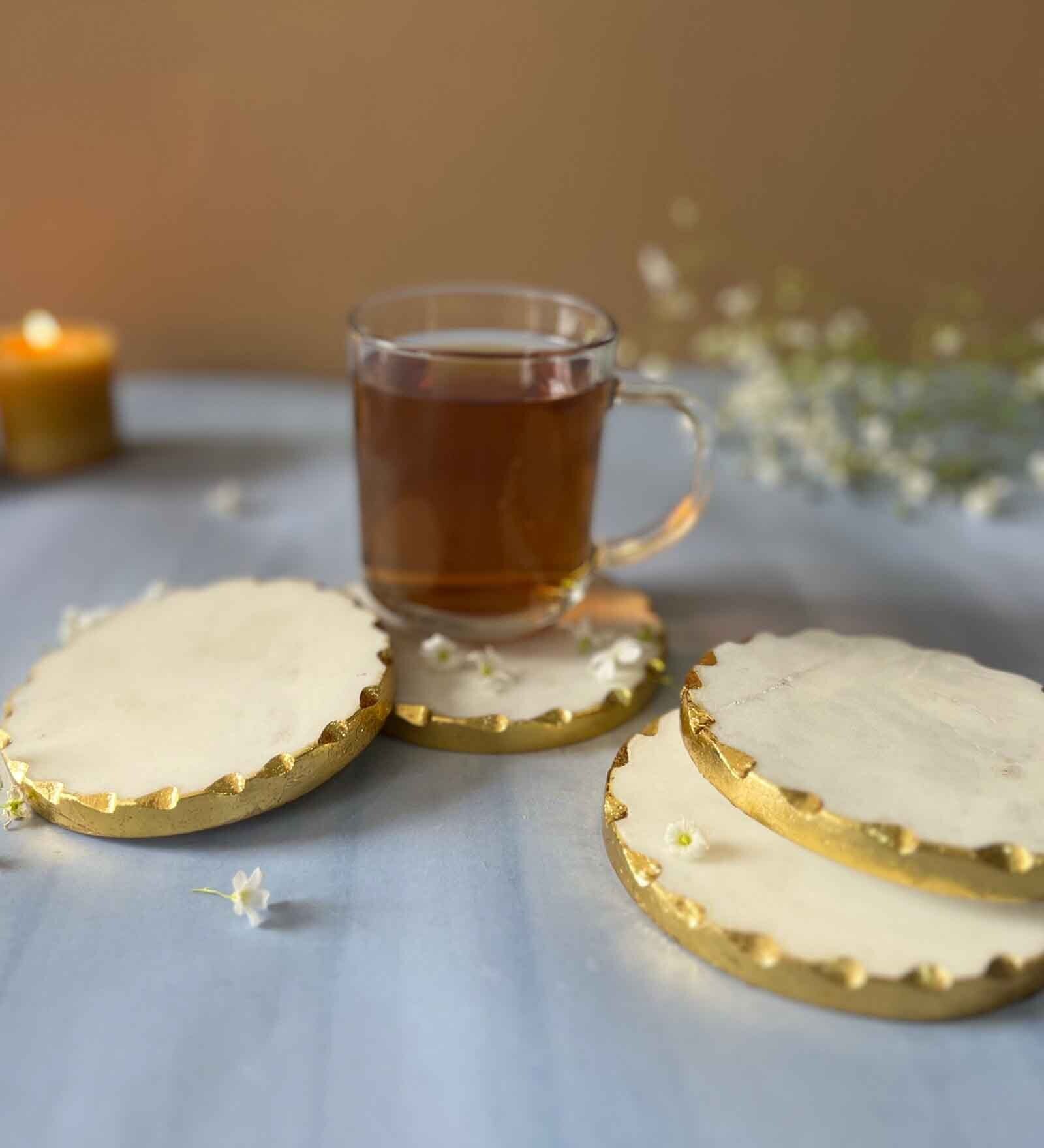 White Marble Set of 4 Table Coasters