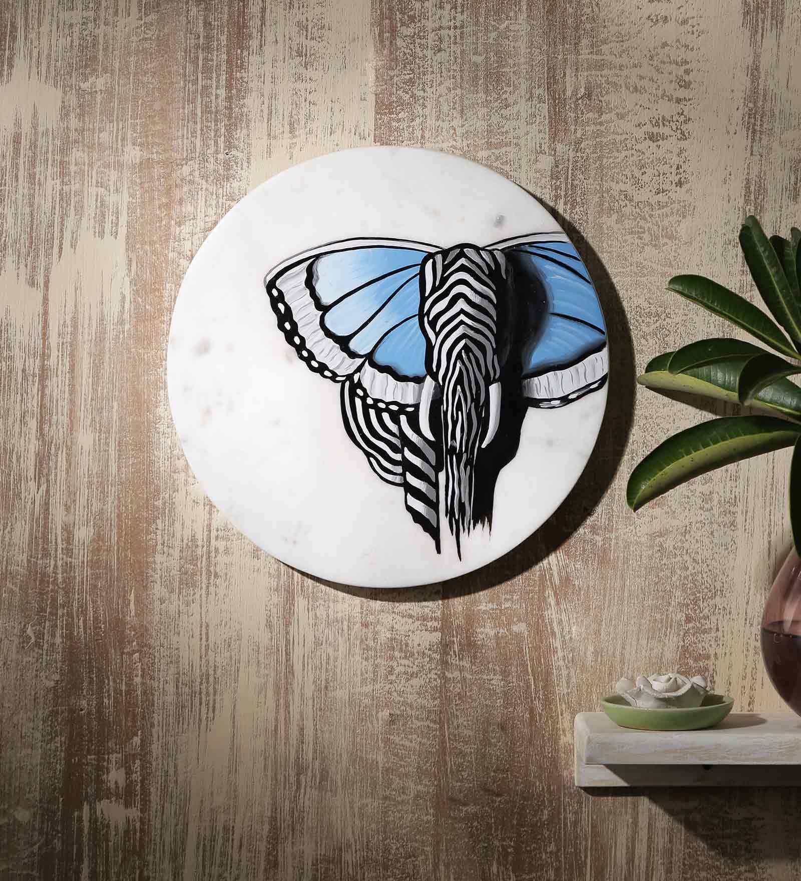 White Marble Ravishingly Royal Hand Painted Wall Accent