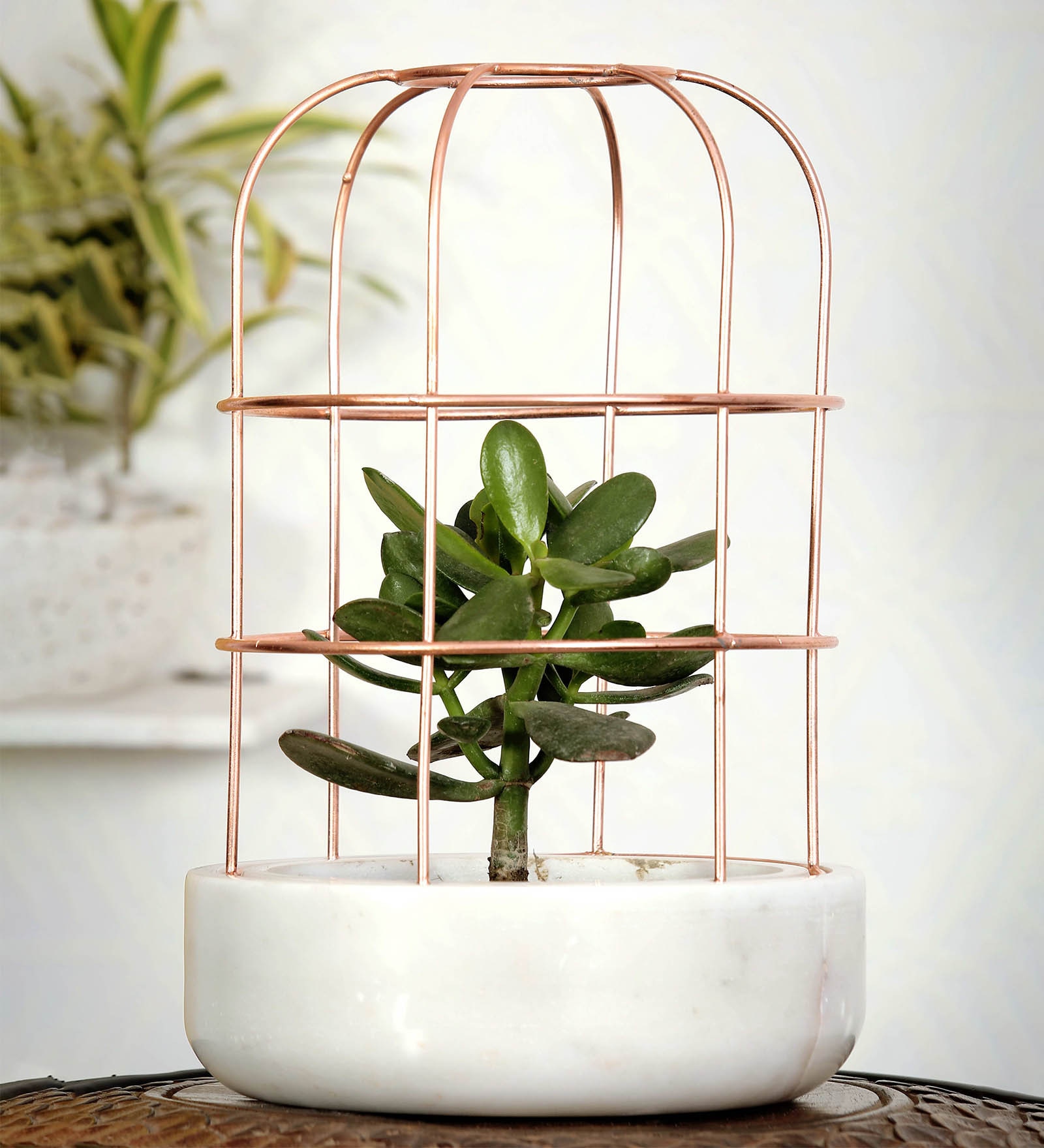 White Marble With Copper Metal Desk Pot