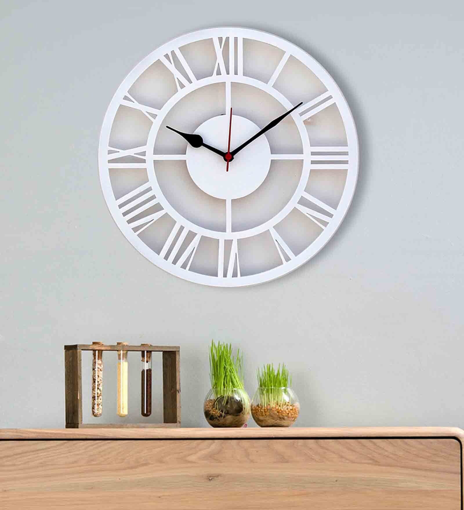 White MDF 12in  Wall Clock