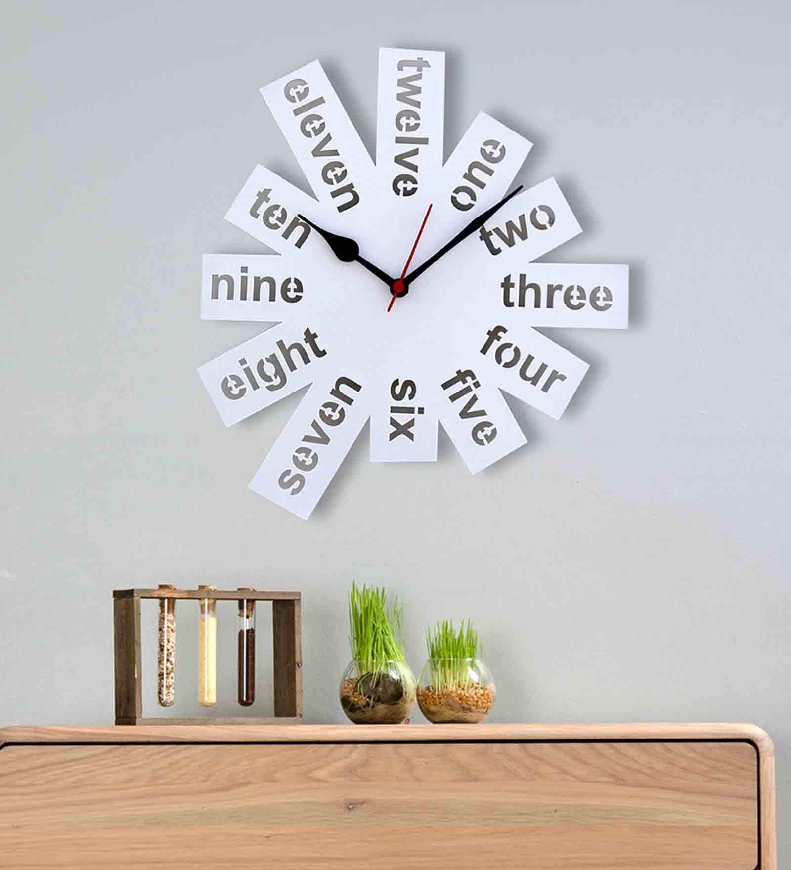 Crosscut White MDF 12in Wall Clock