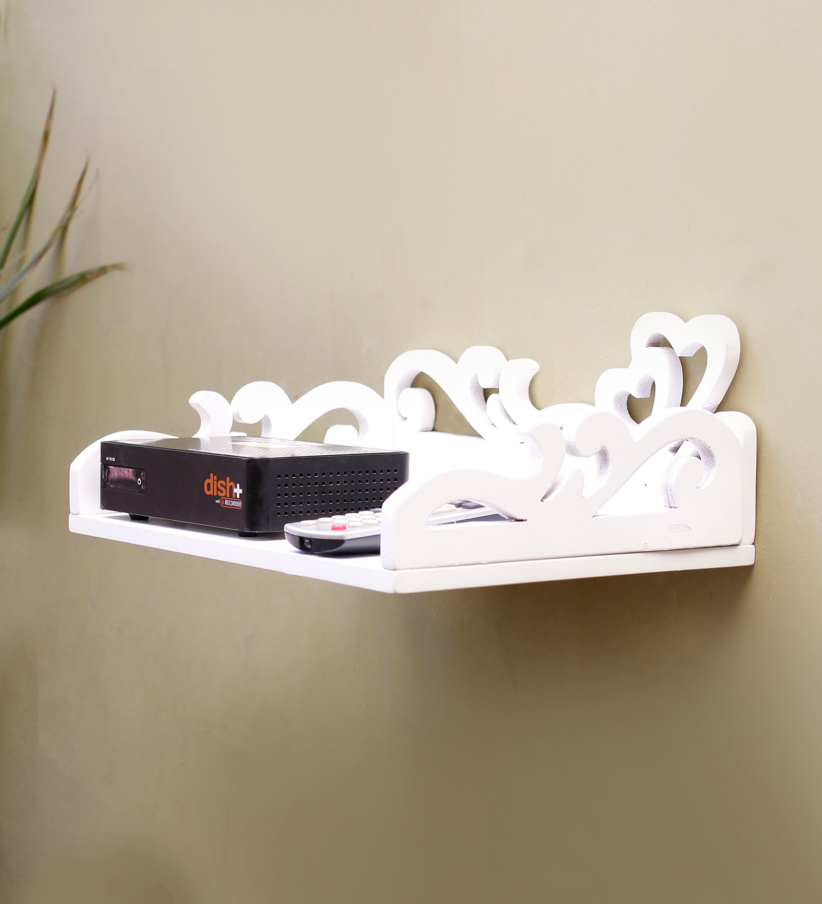 Engineered Wood Wall Mounted Set Top Box Holder in White Colour
