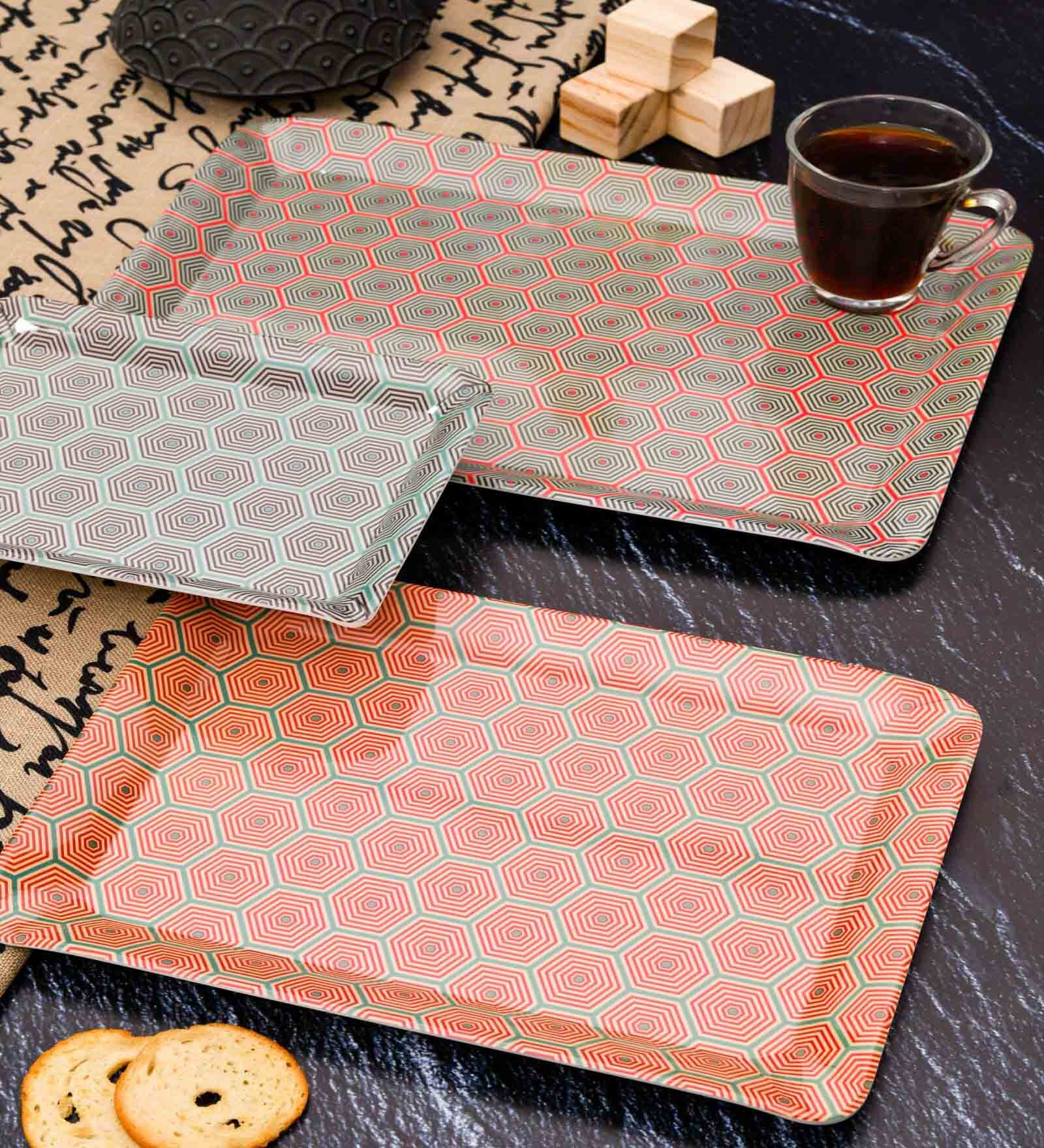 Multicolour Vibrant   Melamine  (Set of 3) Serving Tray Set